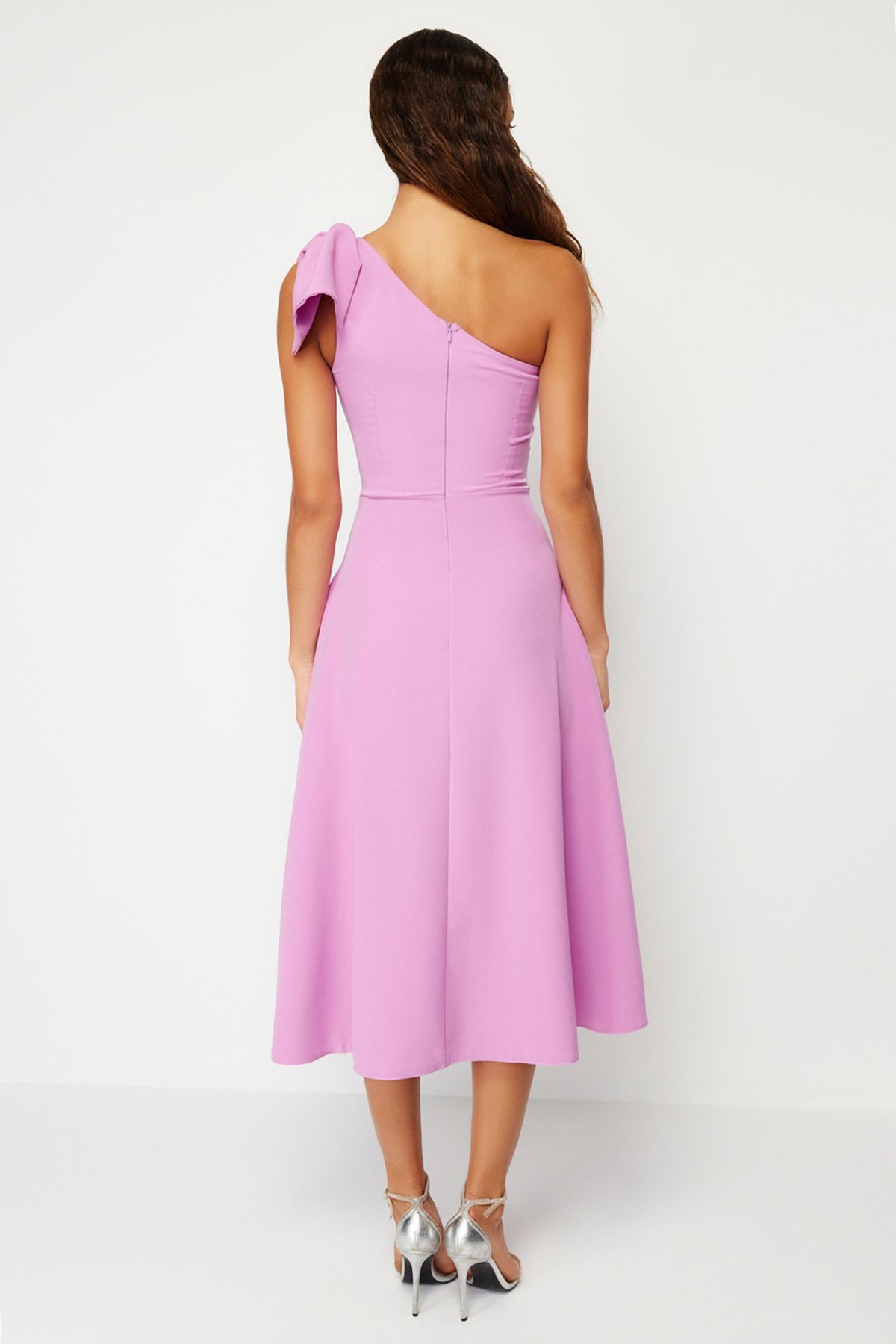 Trendyol Collection-Rosa A-Linien-Schleife, schickes Abendkleid, Nachtabendkleid, Abschlusskleid TPRSS24EL00105 6