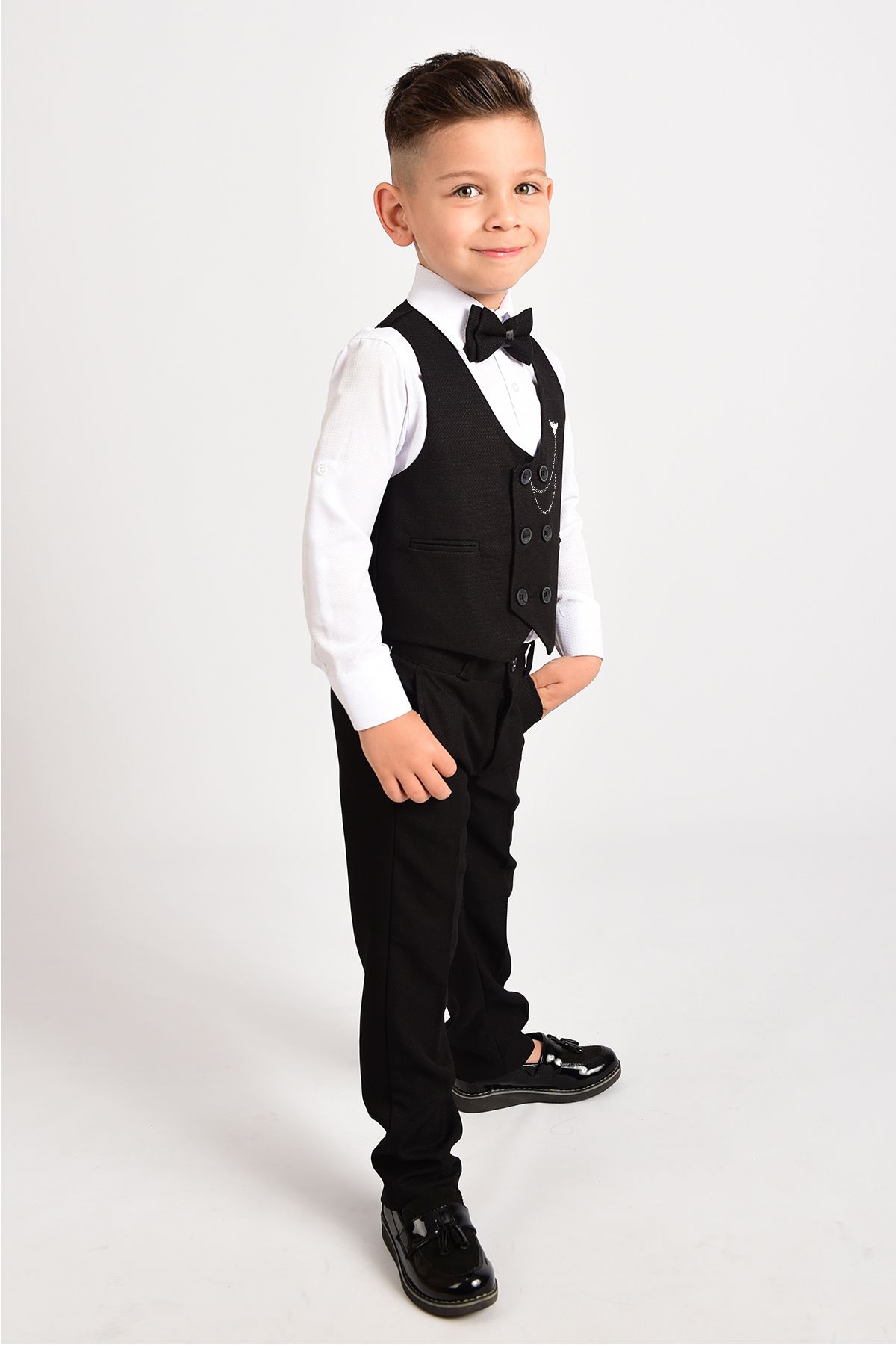 Entel-Boy's Chain Tuxedo Suit with Vest and Bow Tie 3