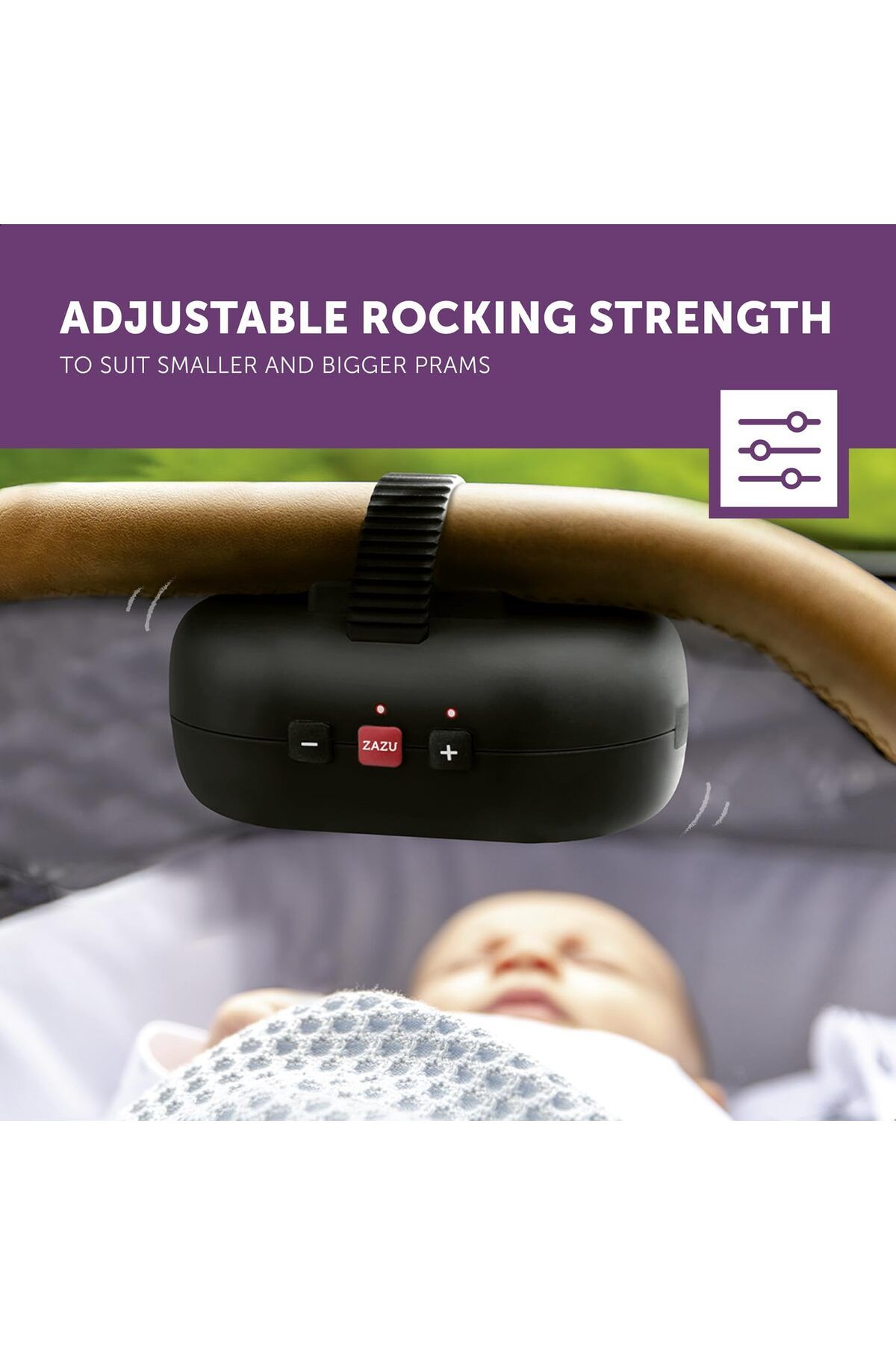 Zazu-Baby car swing automat.Main lap,power adjustable,40-minute timer,glare sensor 5