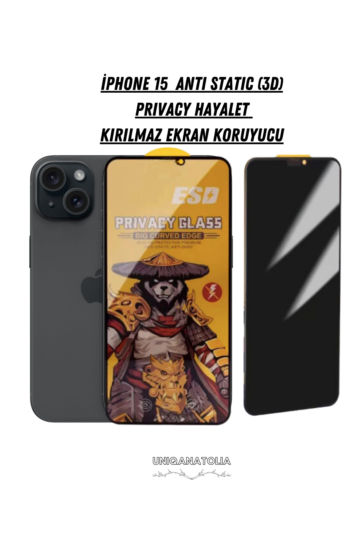 iPhone 15Anti-Static3D Prıvacy Ghost Dustproof Unbreakable Screen Protector
