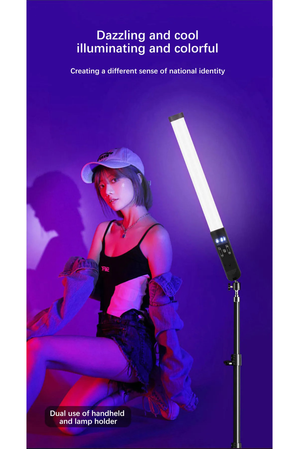 Şarjlı RGB 1 Ad 2+1 mt tripodlu Fotoğrafçılık Işık Çubuğu Aydınlatma Ledi Canlı Video Çekimi Işığı