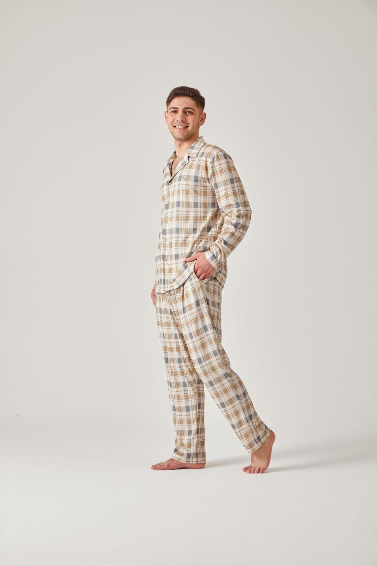 Pamuk & Pamuk-Set pijama în carouri verzi pentru bărbați - bumbac modal, cu nasturi în față 1
