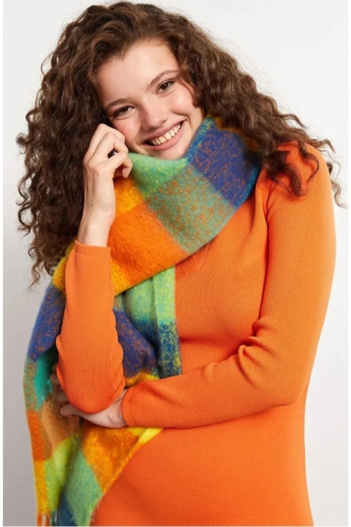 FRESCO SCARFS-Soft Textured Colorful Square Patterned Scarf Shawl Shoulder Shawl 5