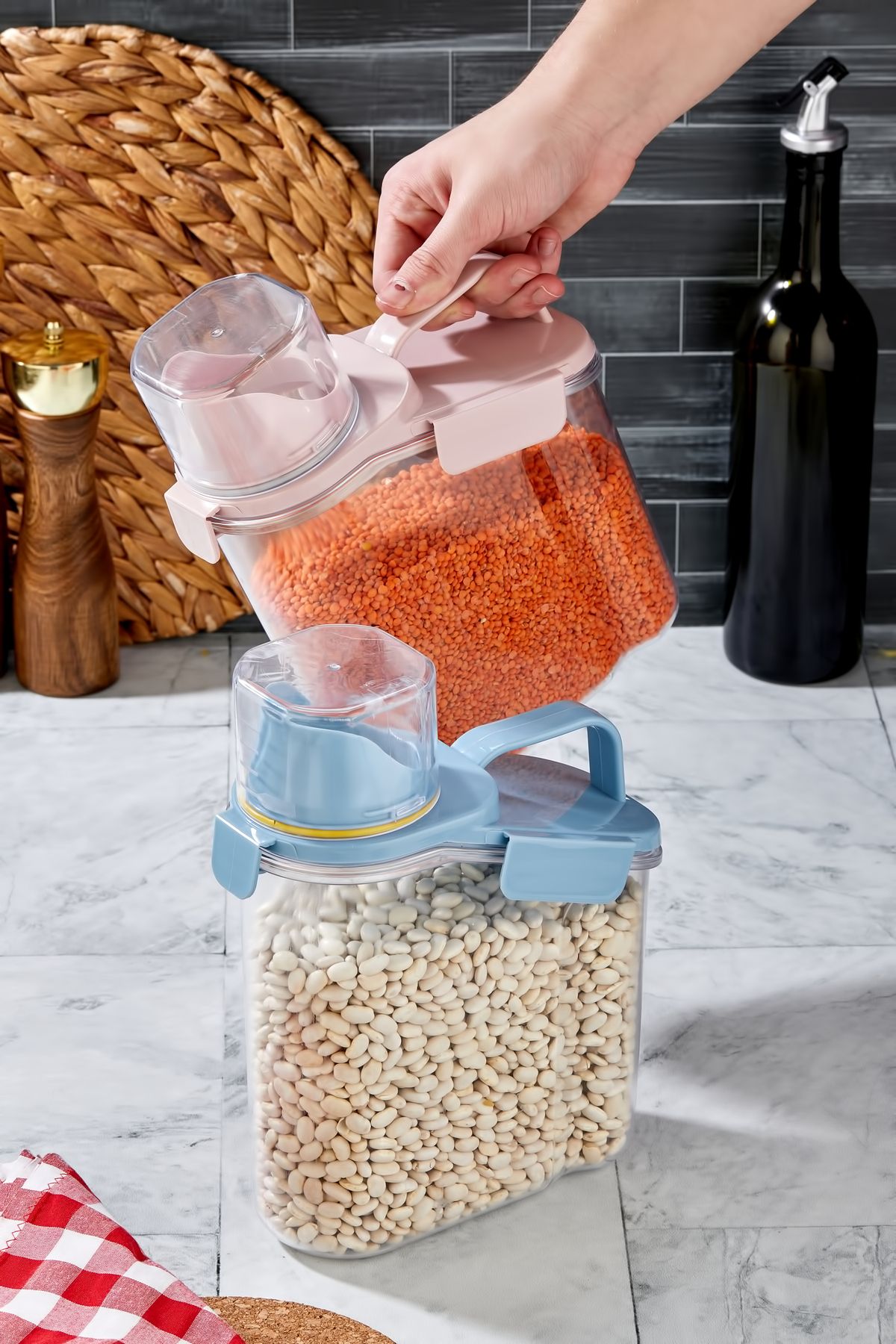 Tugomer-2-Piece Unique 2 Lt Food Storage Container with Gasket - Scale Pulses Container Organizer Jar 6