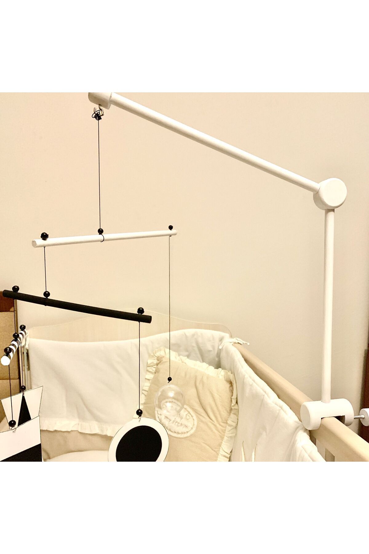 pikukid Ahşap Beşik Dönence Asma Aparatı, Beyaz Dönence Askısı ( Beyaz Renkli ), Beyaz Mobile Askısı fotoğrafı 5 (önizleme)