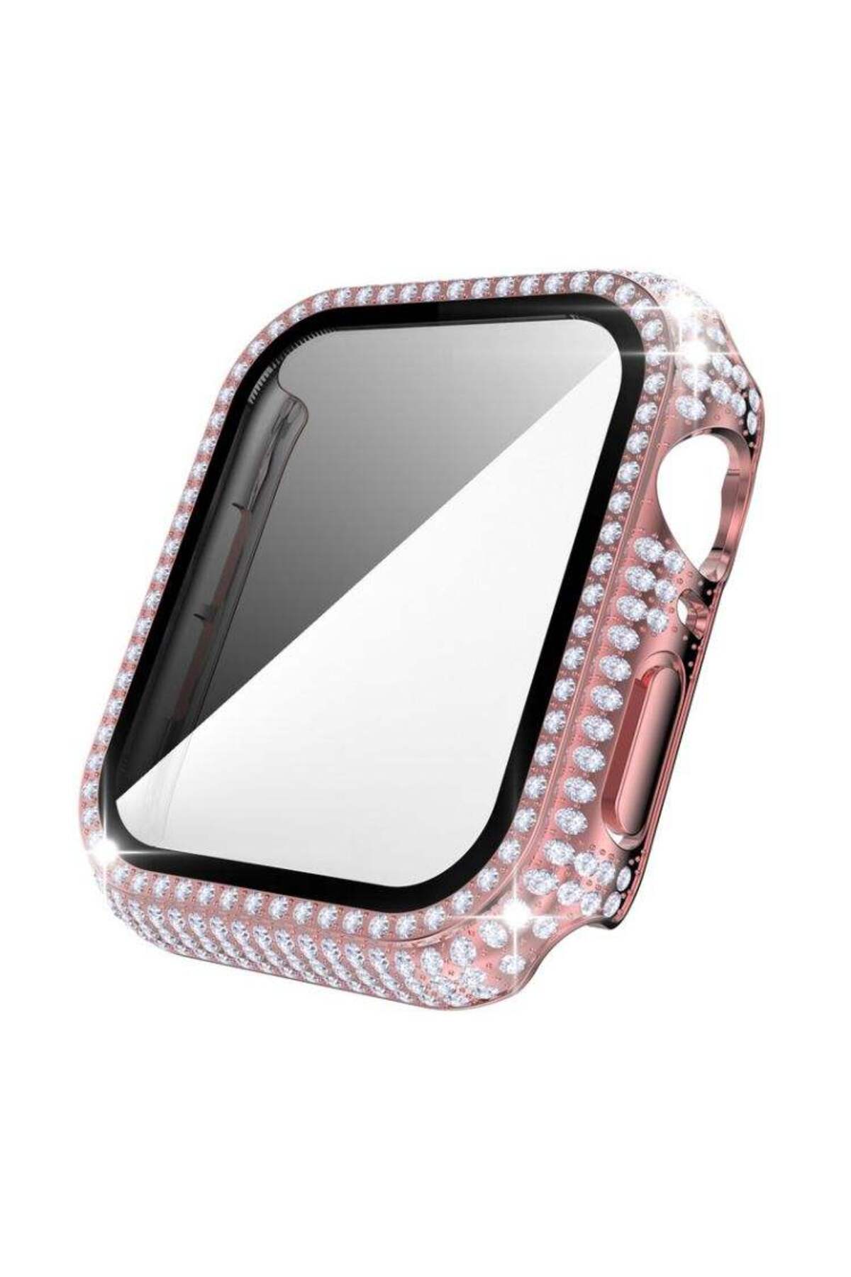 Apple Watch 45mm 7/8/9 Uyumlu Kılıf Ekran ve Kasa Koruyucu Parlak Büyük Taşlı Watch Kasa Koruma