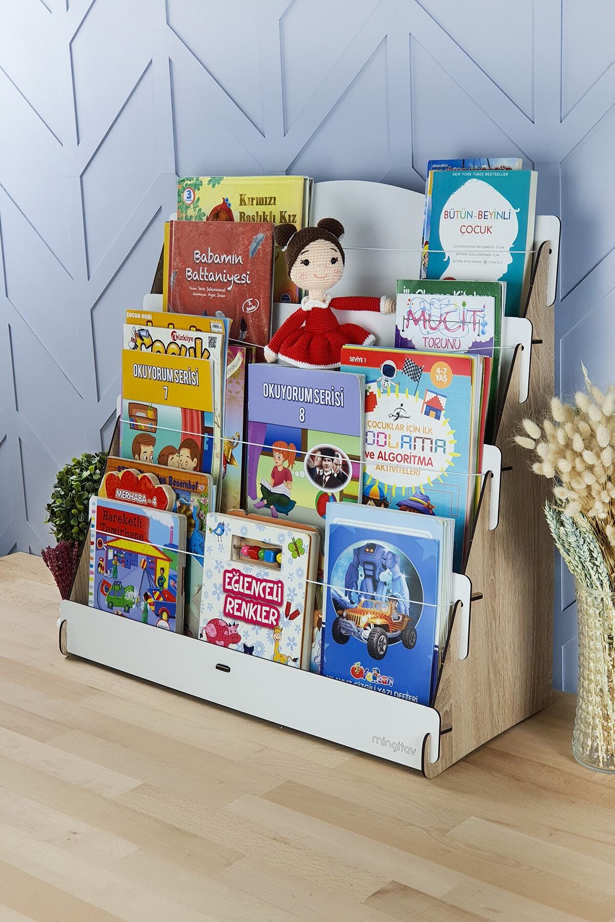 Mingitav Lucky Montessori Ahşap Çocuk Odası 4 Raflı Kitaplık fotoğrafı 3 (önizleme)