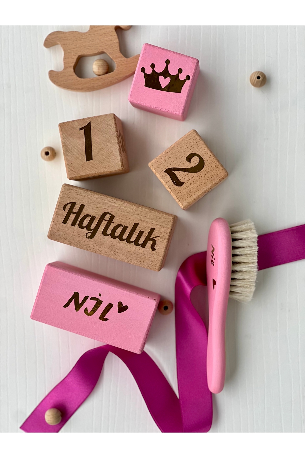 Soft pembe gold anne bebek çekim aksesuar anı küpü isimli renkli sac fırçası Türkçe