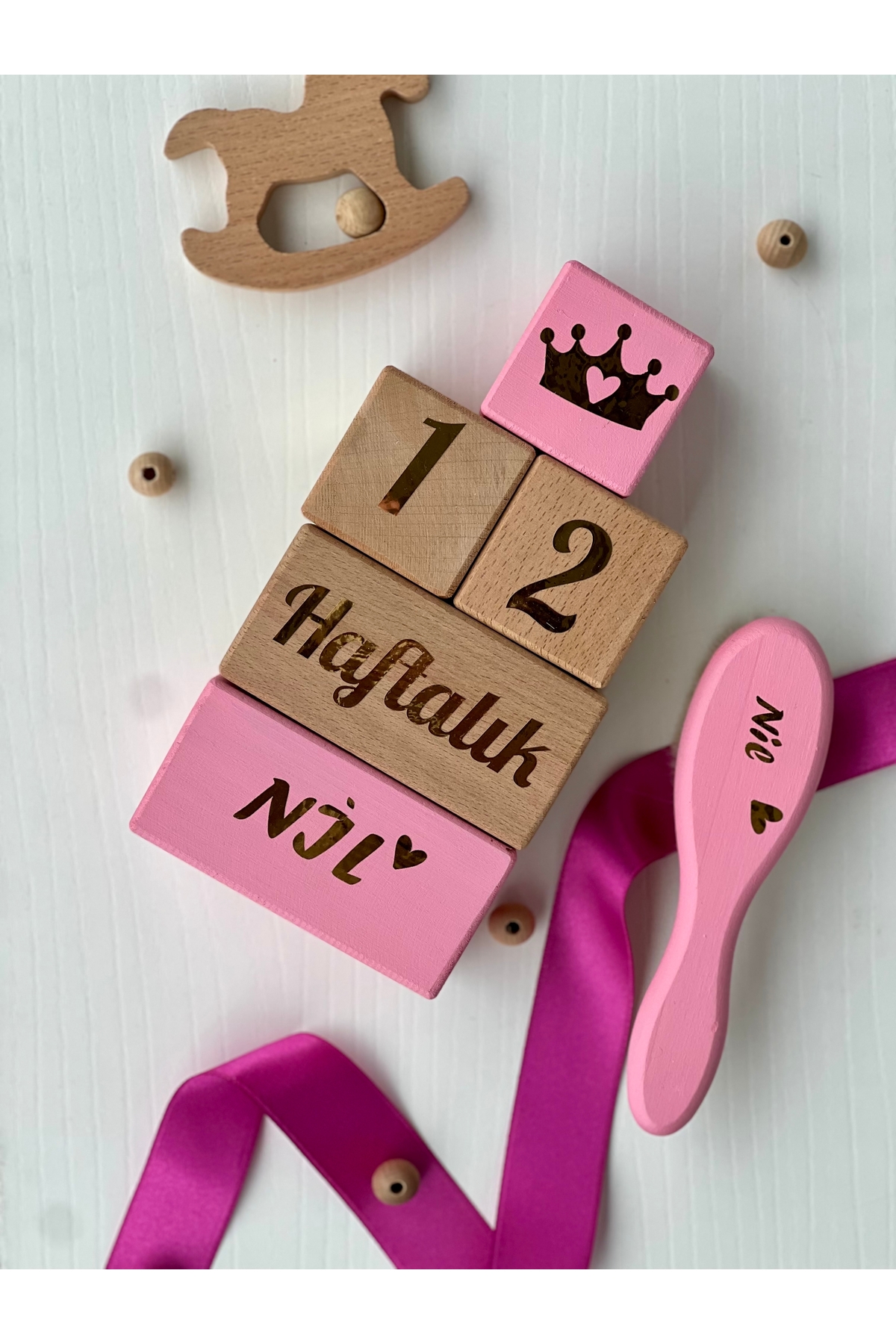 Soft pembe gold anne bebek çekim aksesuar anı küpü isimli renkli sac fırçası Türkçe