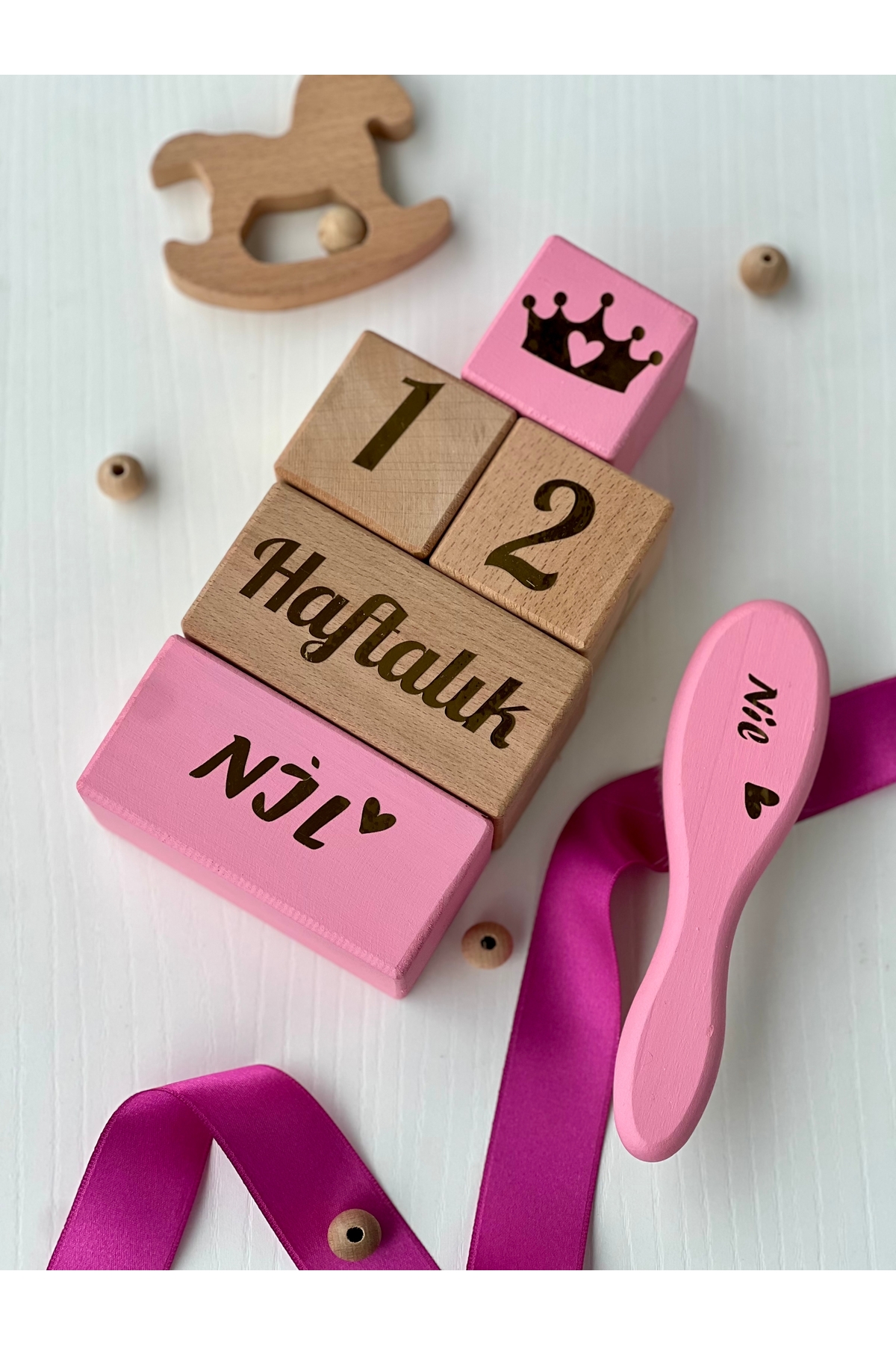 Soft pembe gold anne bebek çekim aksesuar anı küpü isimli renkli sac fırçası Türkçe