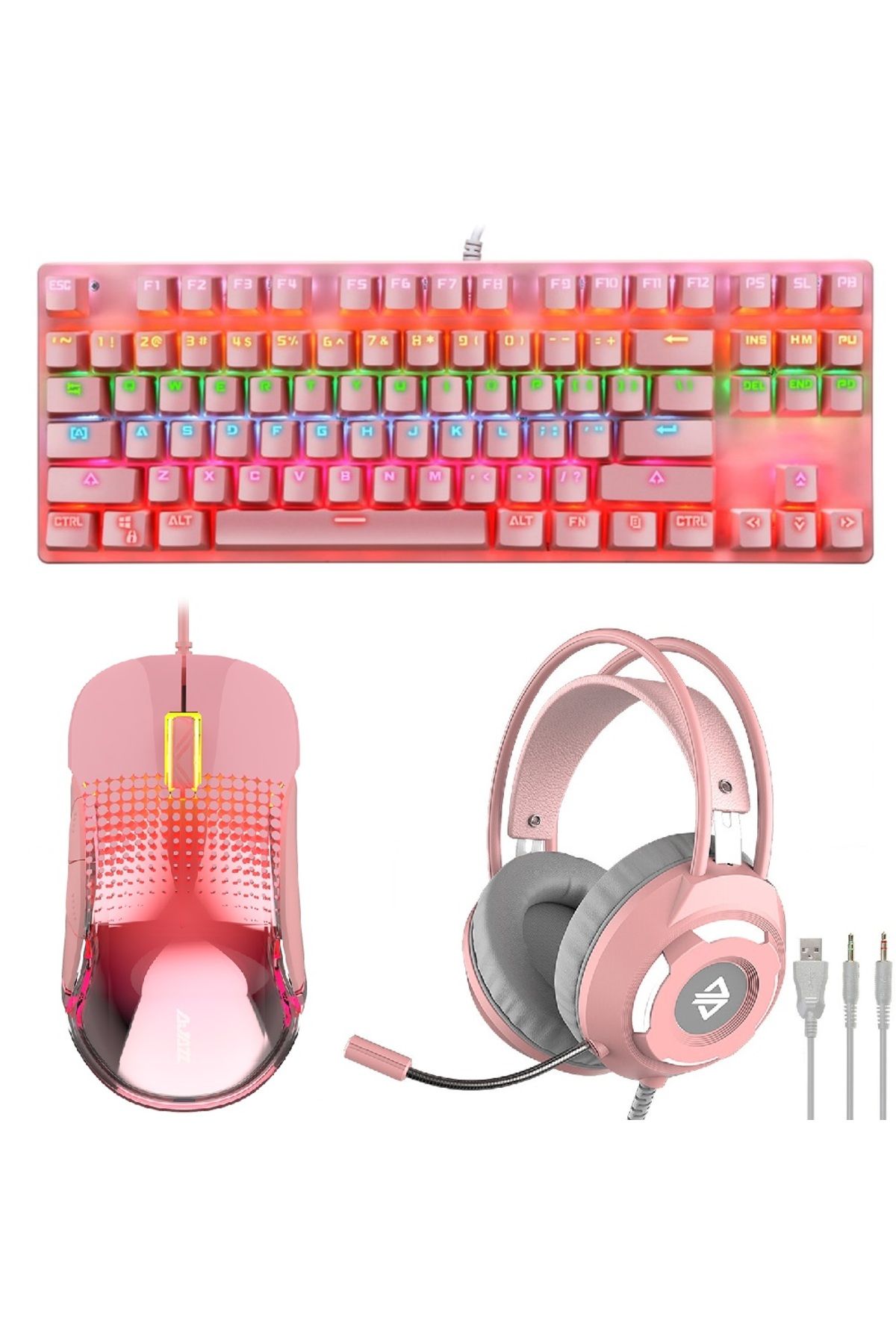 Ajazz-Gaming Keyboard, Mouse, Headphones Pink Set - 10.000 DPI RGB Mouse - 82 Keys Mechanical Keyboard 1
