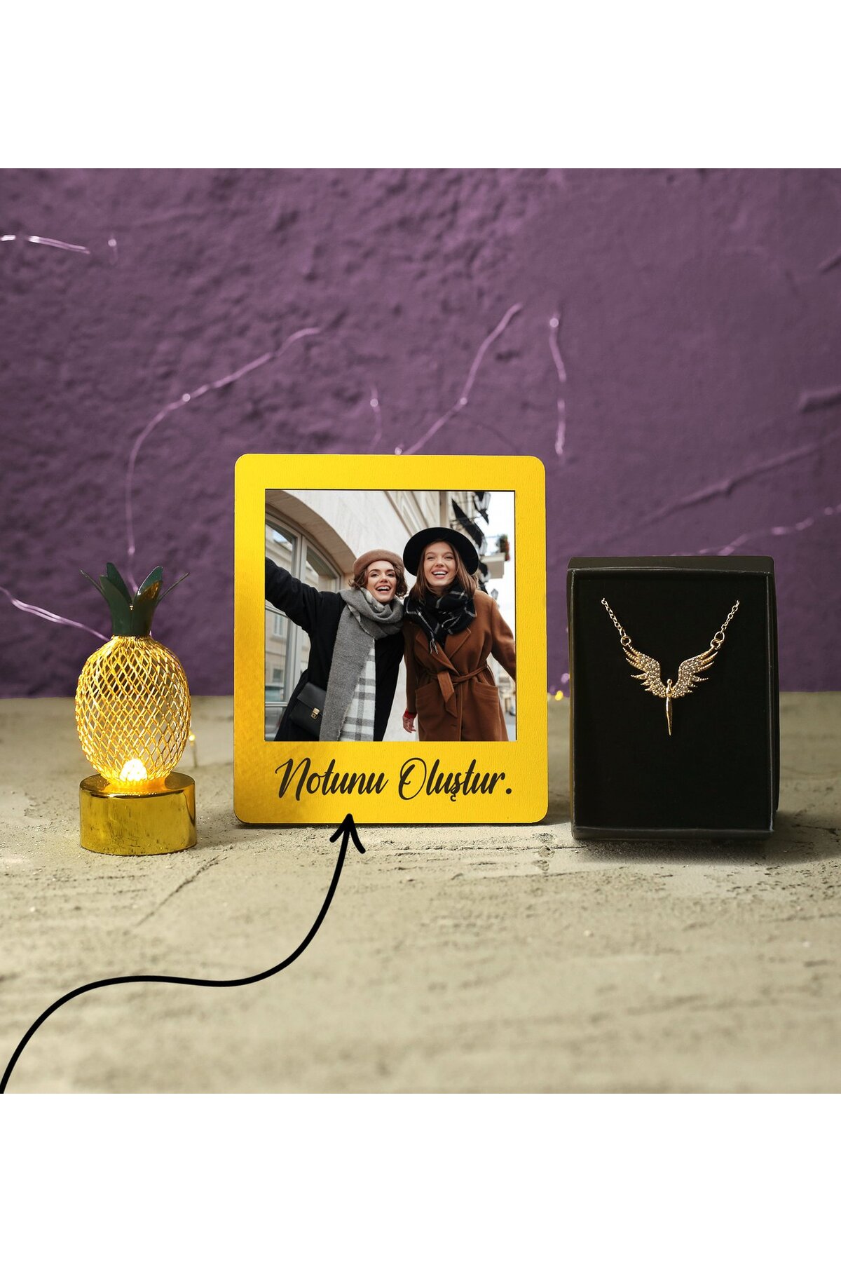 Personalized Instagram Frame & Necklace Zircon Stone & Decorative LED Light Pineapple Gift Set