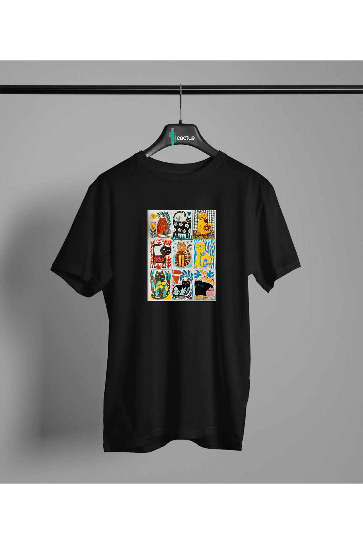 CACTUS MAN 9 COLOR CAT DESIGN PRINT 100% COTTON T-SHIRT