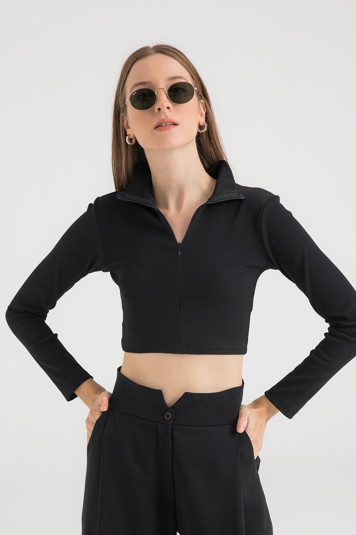 SHEISMONO-Detailní žebrovaný zip na zip černý 1