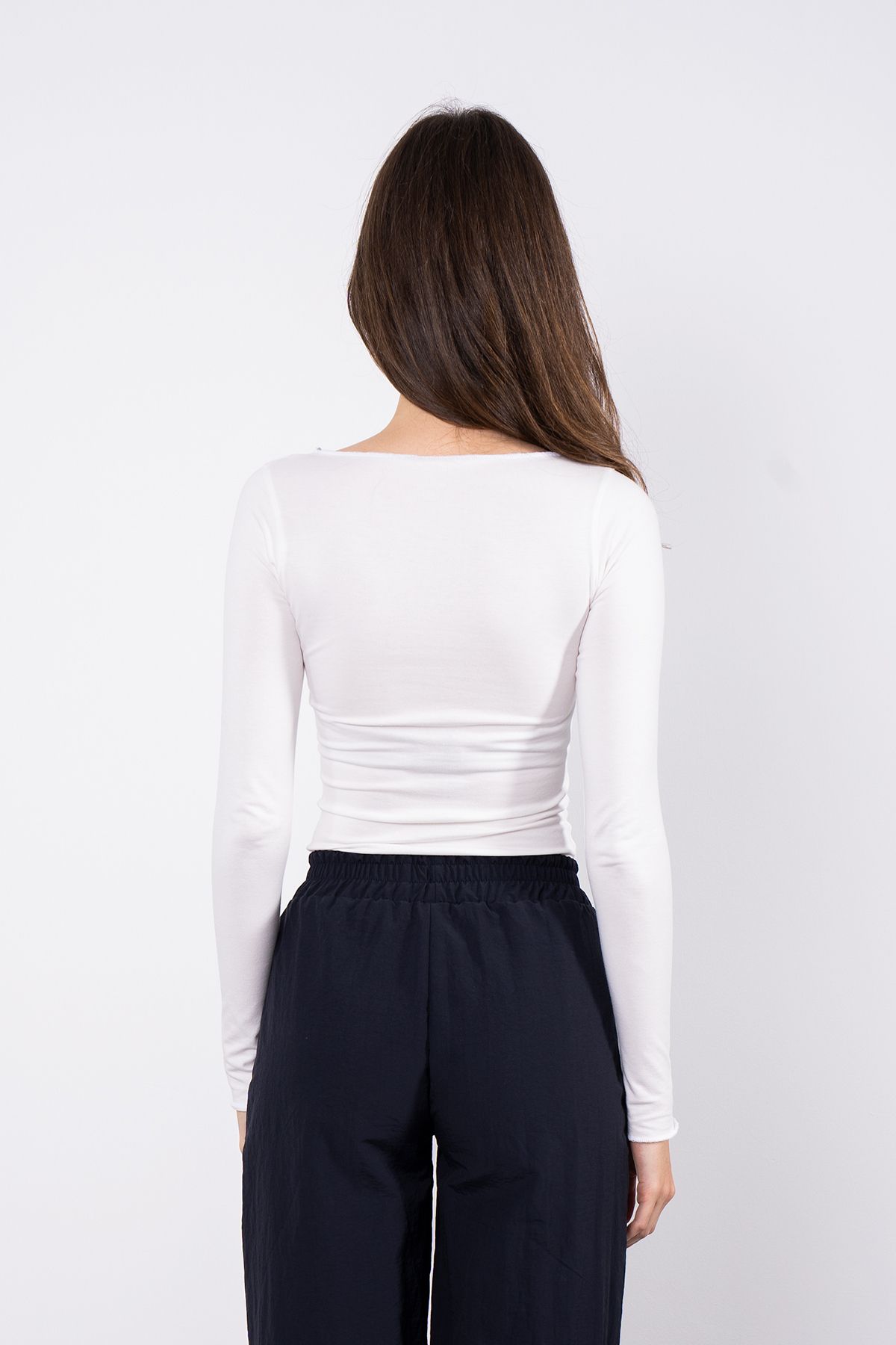 Cotton Kayık Yaka Bluz Ekru