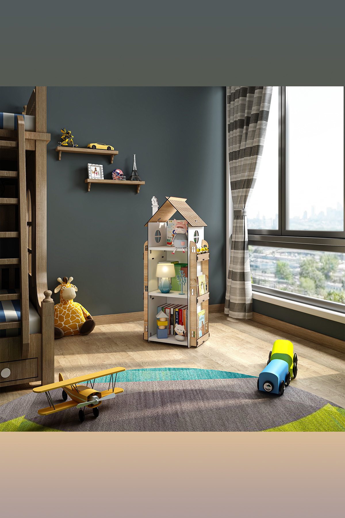 Mingitav Roofy 9 Raflı Ahşap Montessori Çocuk Odası Eğitici Kitaplık İskandinav Tarz Montessori Kitaplık fotoğrafı 6 (önizleme)