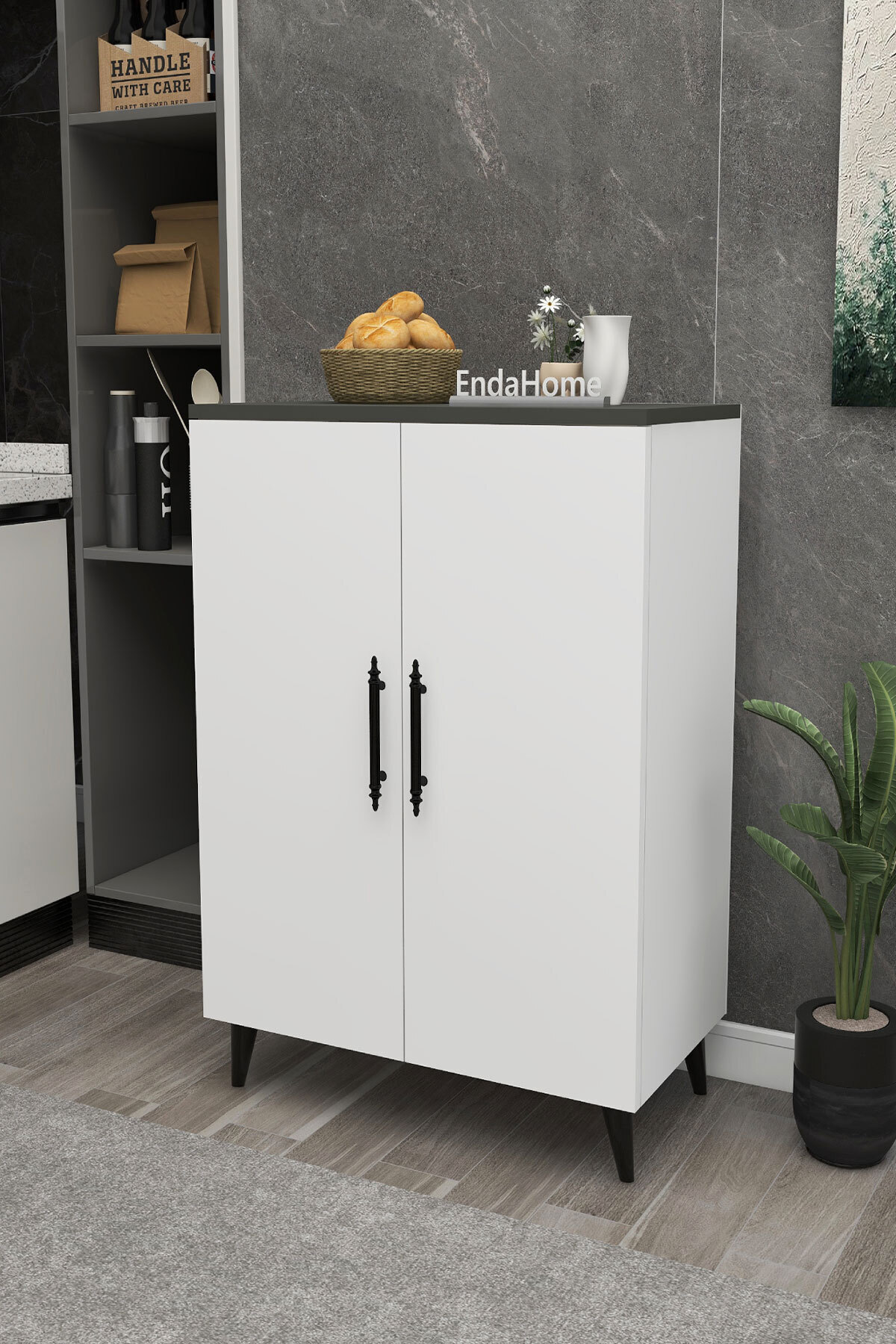 Enda Home 3 Raflı 2 Kapaklı Çok Amaçlı Dolap Çok Amaçlı Mutfak Dolabı ...