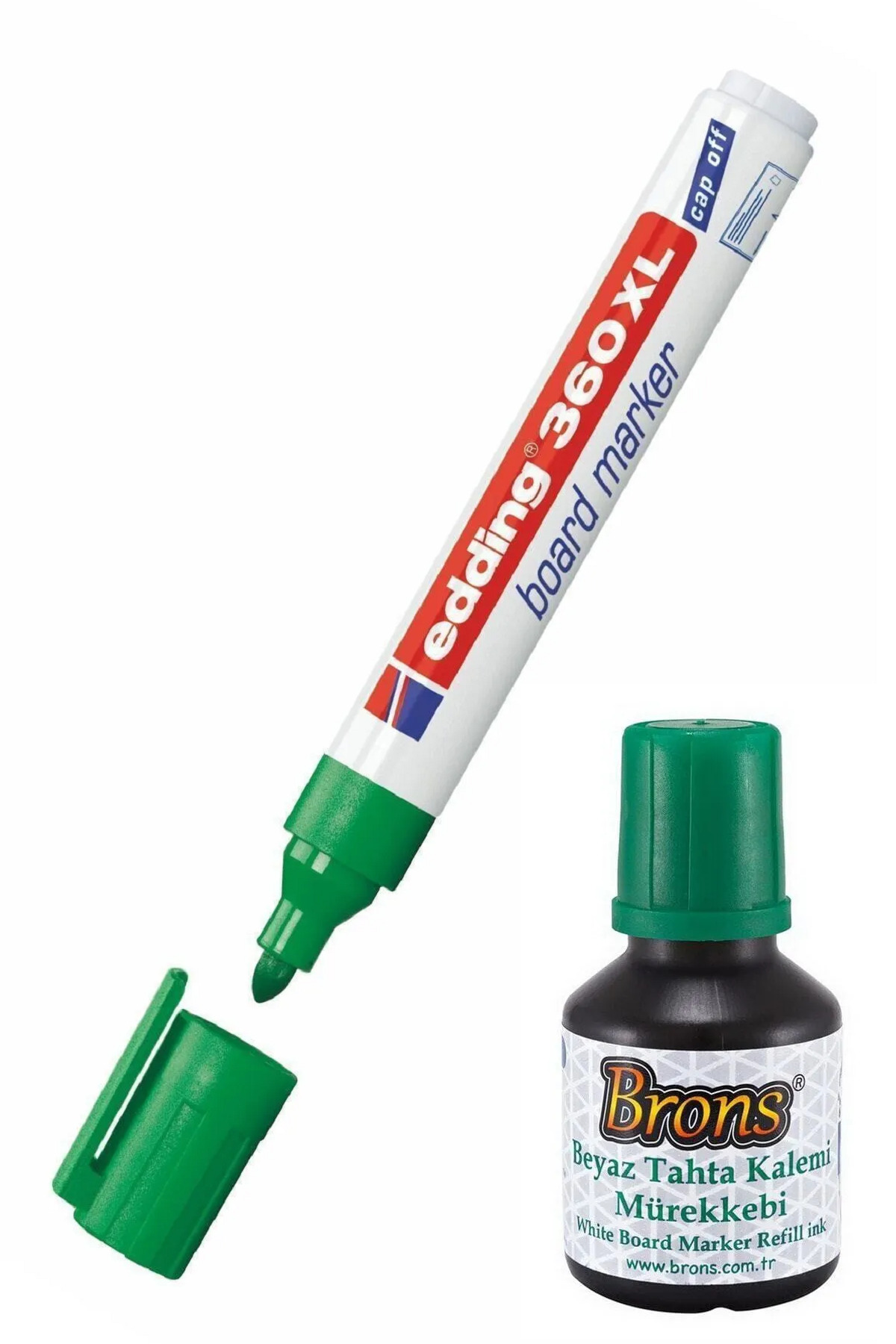 Siriderya 30 CC Yeşil Mürekkep ve Edding 360XL Doldurulabilir Yeşil Tahta Kalemi 1 Adet