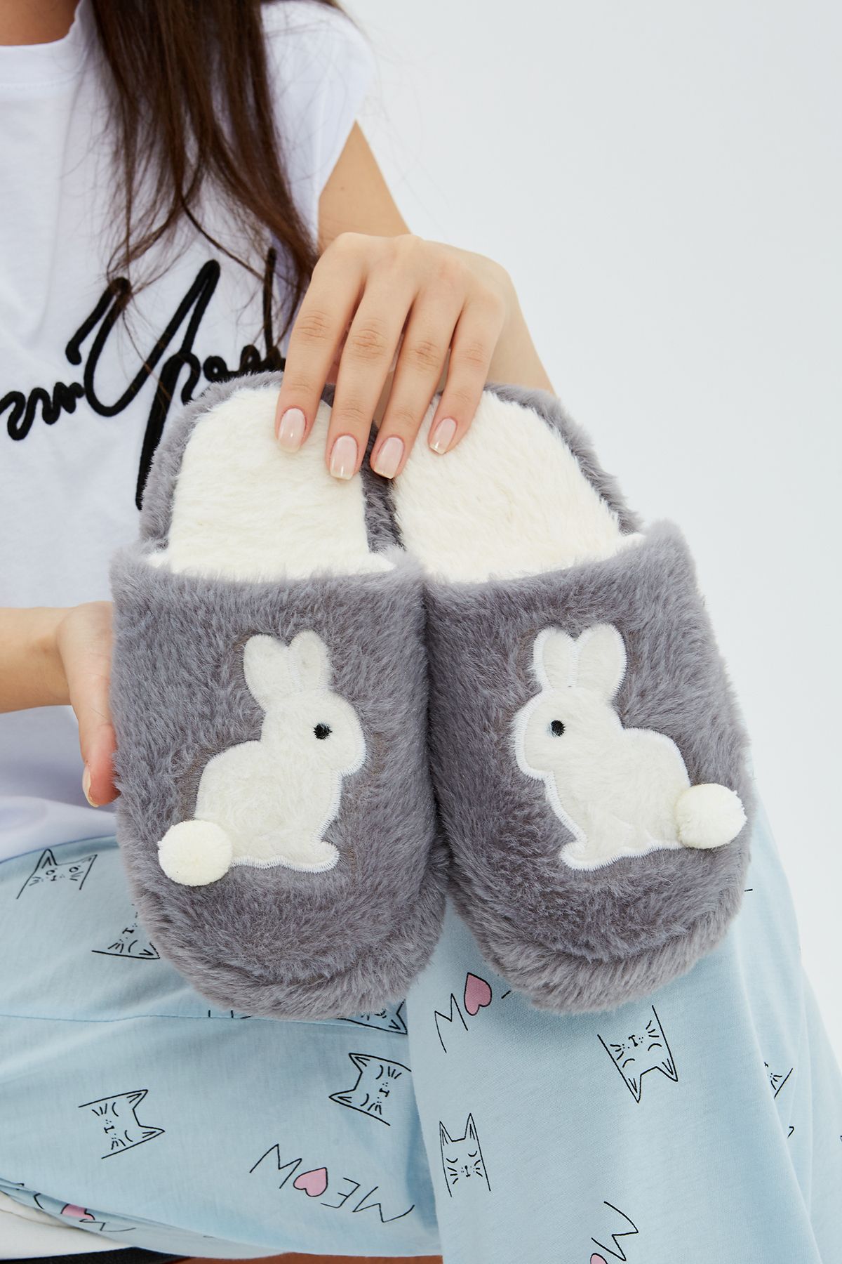 Moda Devrin Pack of 3 Rabbit Figured Furry Slippers House Slippers