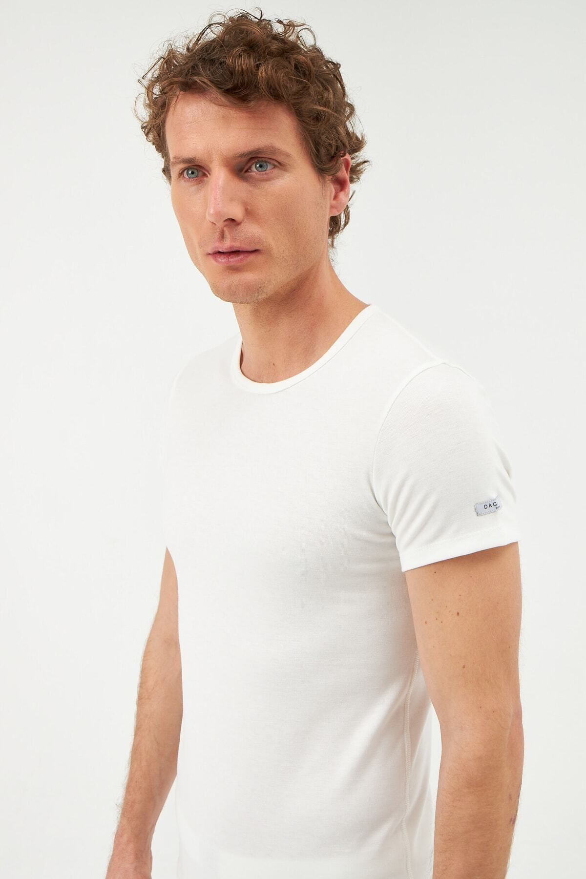 Dagi-Ecru Null Collar Short Sleeve Men's Top Thermal Underwear 4