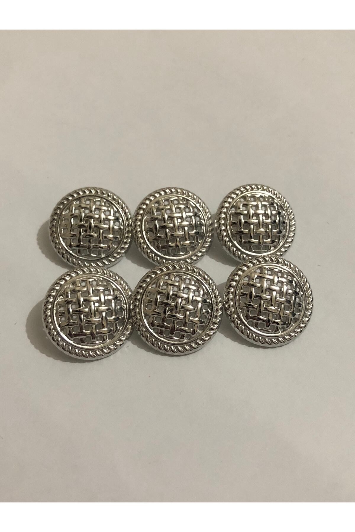 aensia-Silver Silver Mesh Model Button Large Size Button 36 Size Metal Button - Pack of 6 Buttons 1