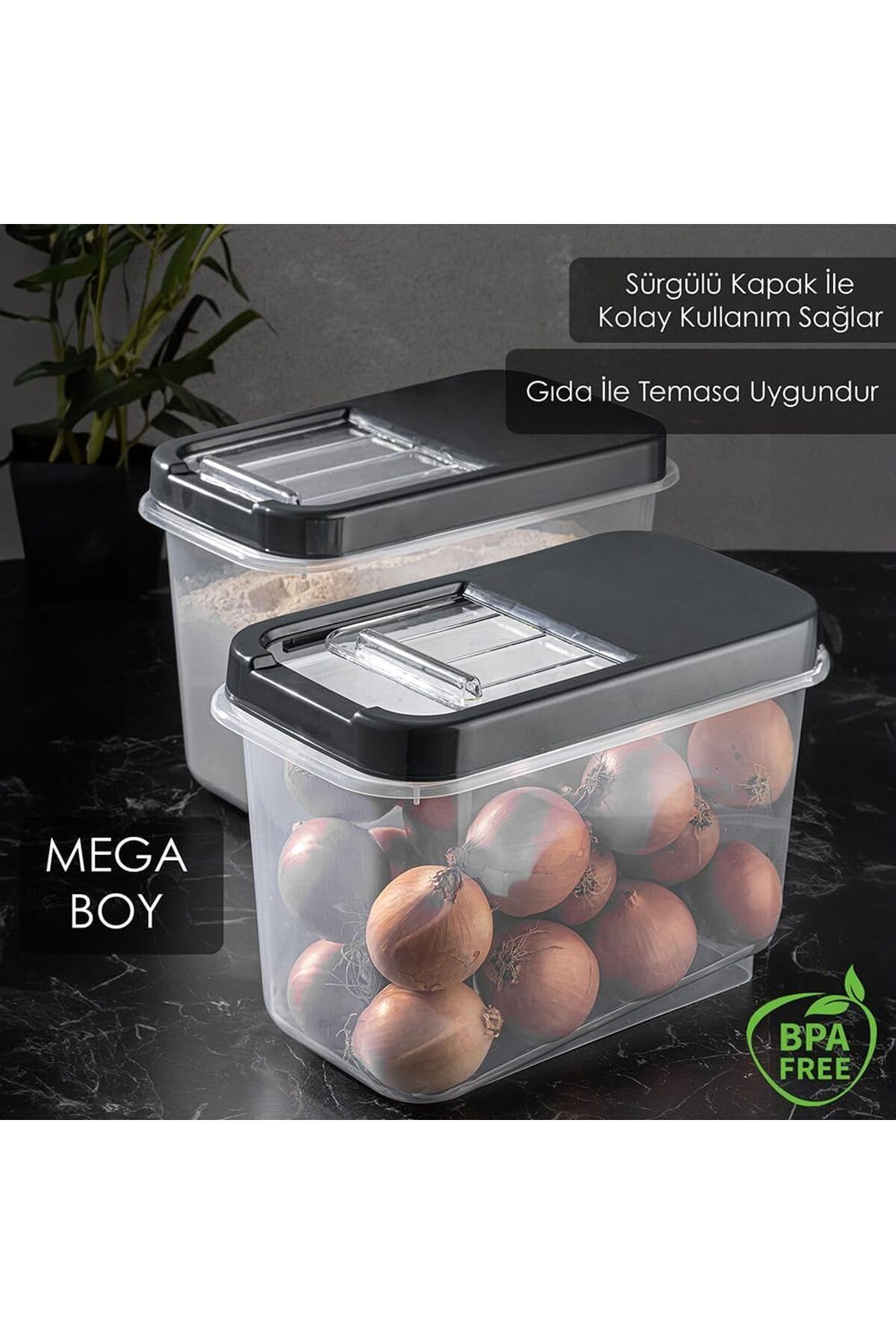Meleni Home-3-Piece 10 Lt Pulses Storage Container - Food Storage Container with Sliding Lid Flour Container Anthracite 4