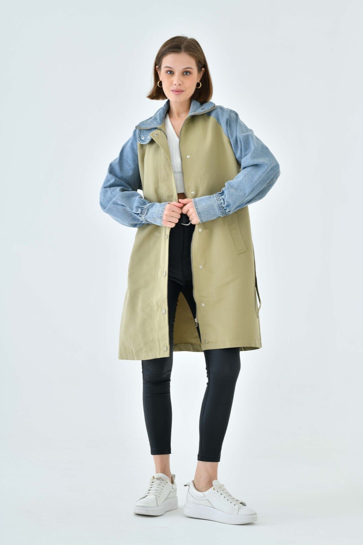 perryes Trench Coat Metallic Denim Trendyol