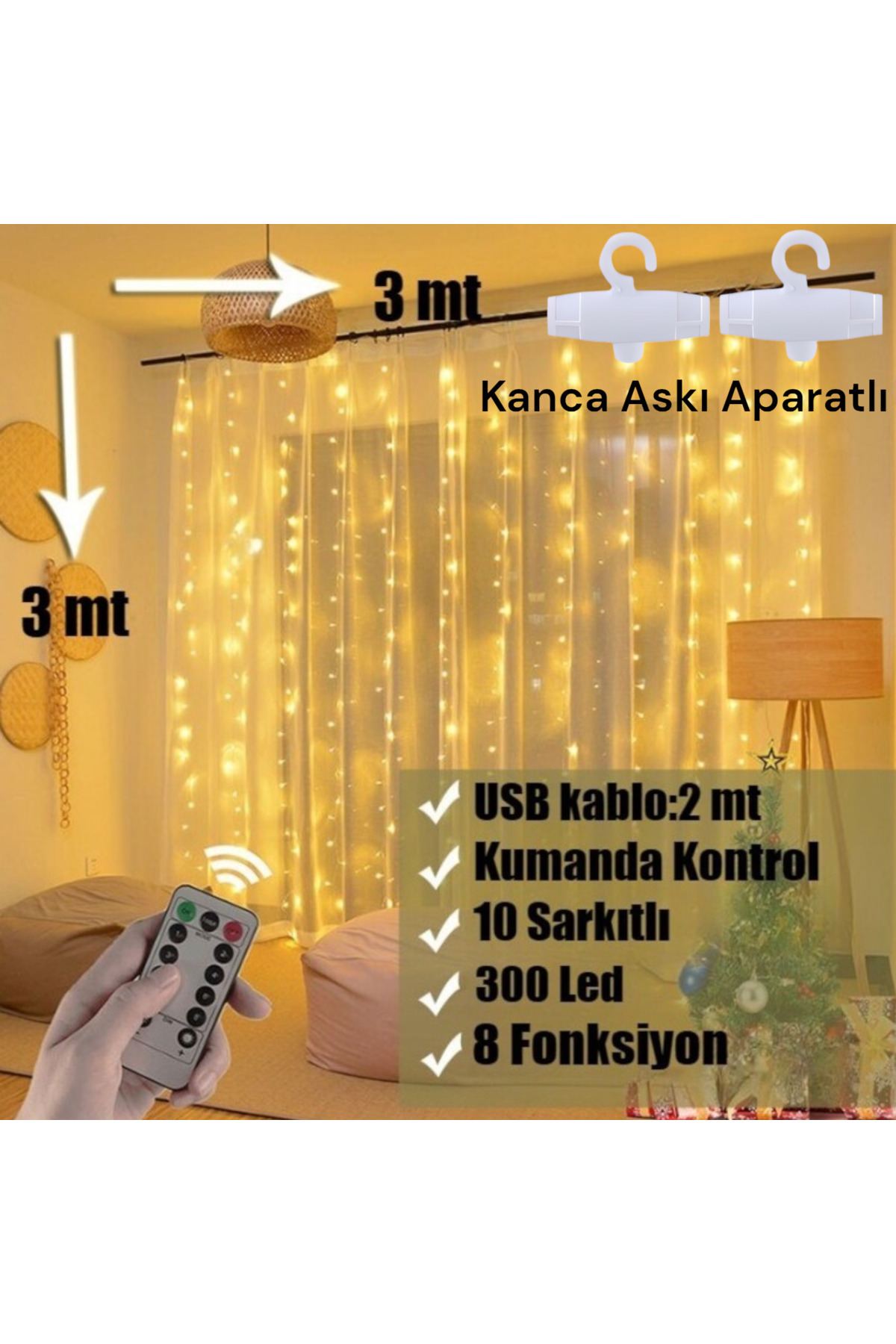 teknotrust Peri Led Perde Işıkları Usb Uzaktan Kumanda 8 Mod Işık ...
