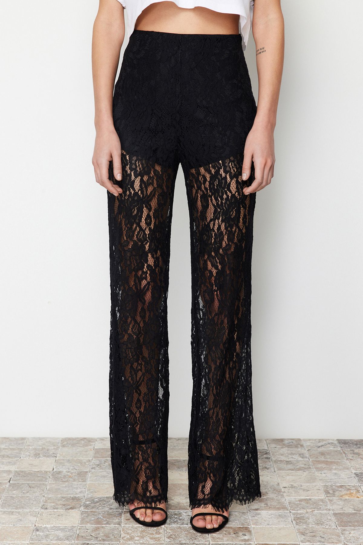 Trendyol Collection Black Lace Flare Flare Leg Woven Trousers  TWOSS24PL00096 - Trendyol