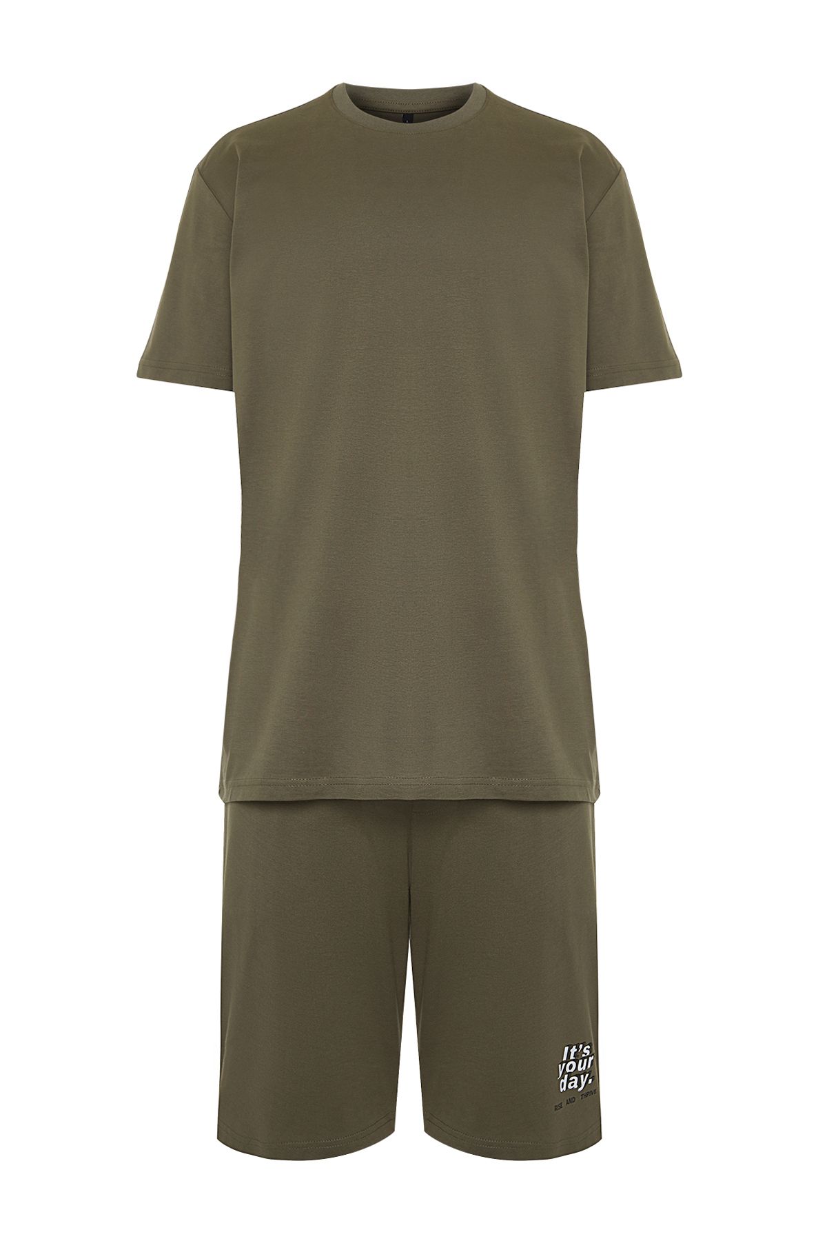 Trendyol Collection-Піжама з принтом хакі Regular Fit Orme в клітинку TMNSS24PT00009 8