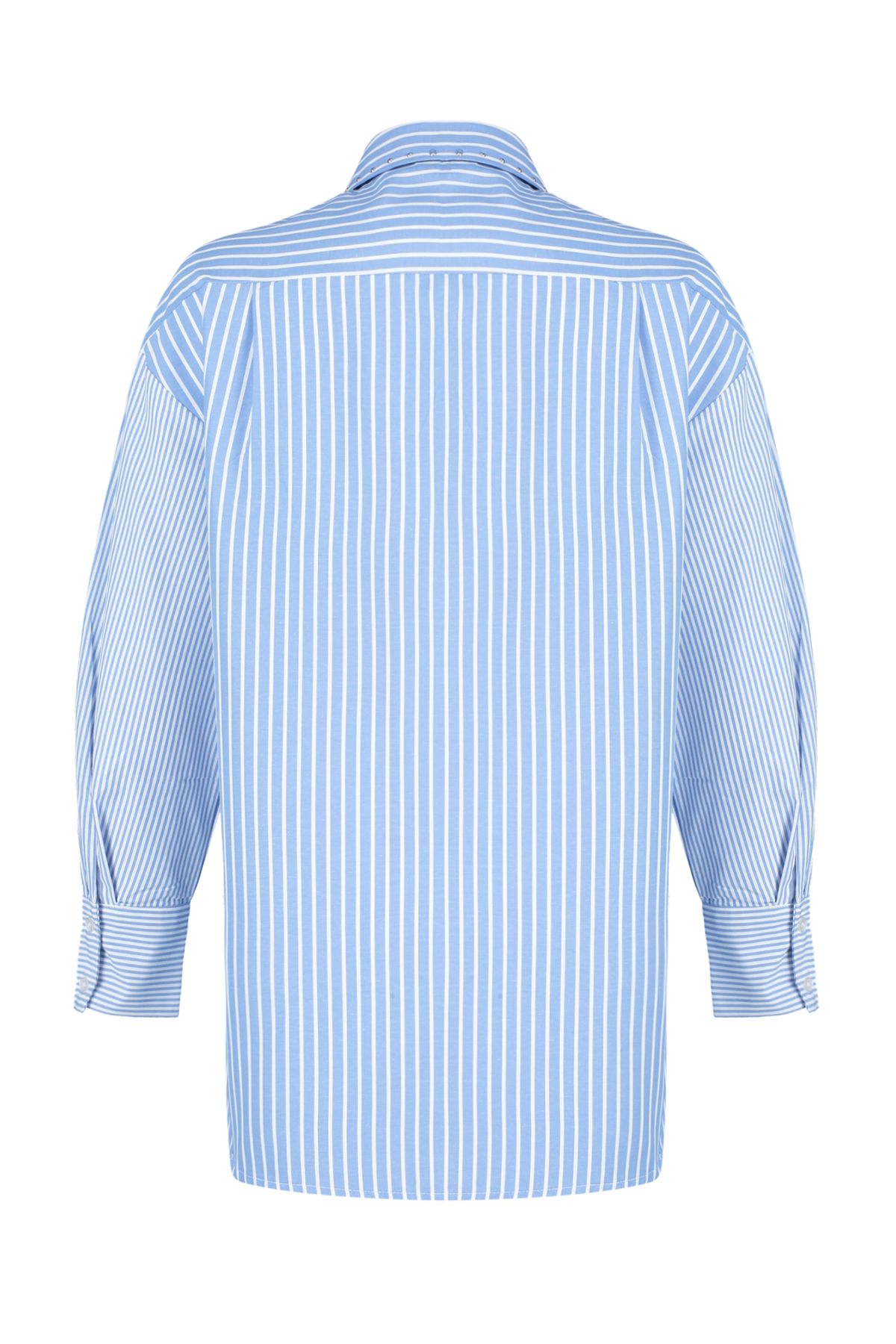 Trendyol Modest-Kék kő részletes pamut szőtt csíkos ing TCTSS24TG00034 8