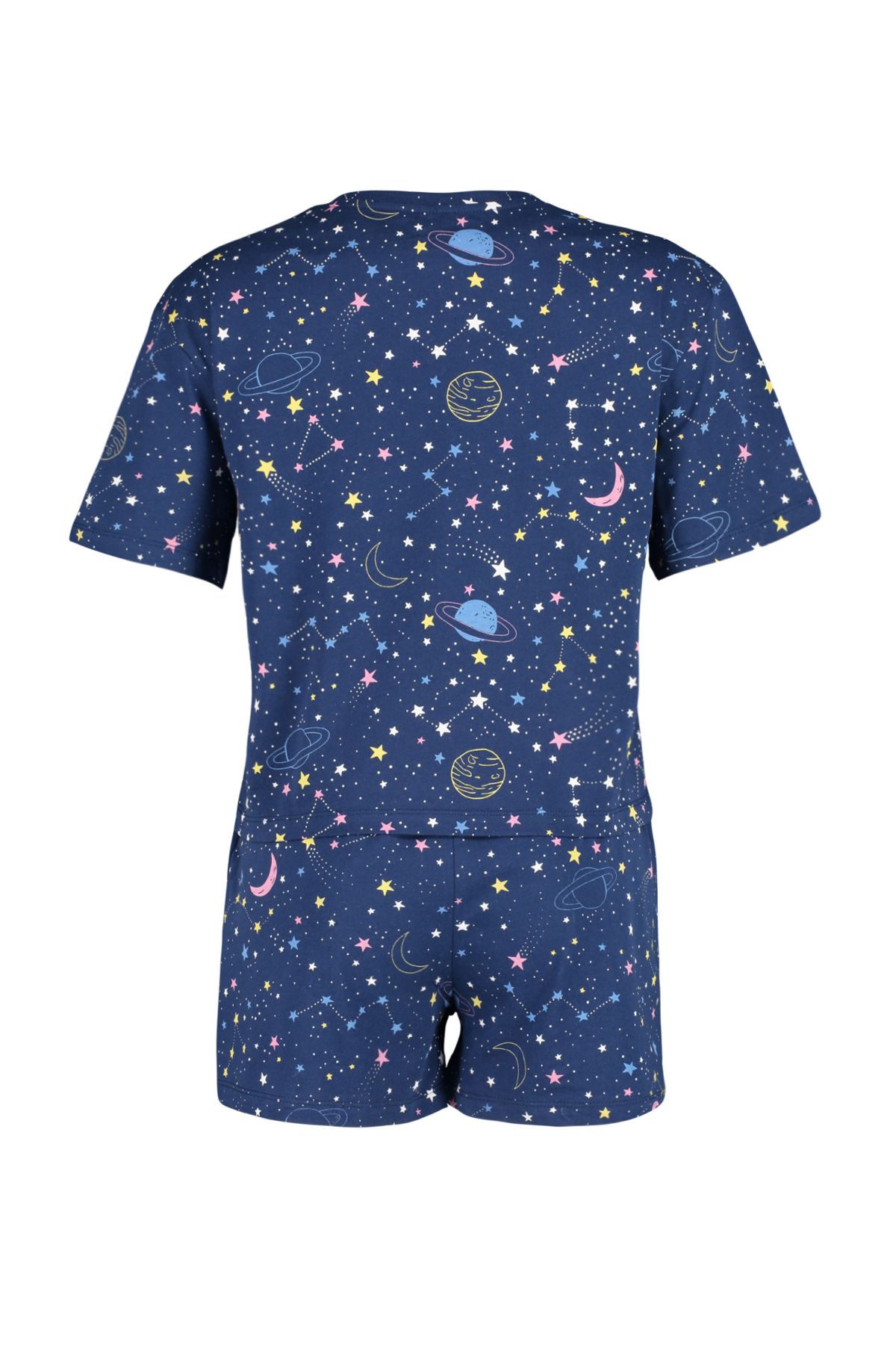 Trendyol Collection-Sada pyžama Galaxy Pattern ze 100% bavlny v tmavě modré barvě – s šortkami, THMSS24PT00030 7