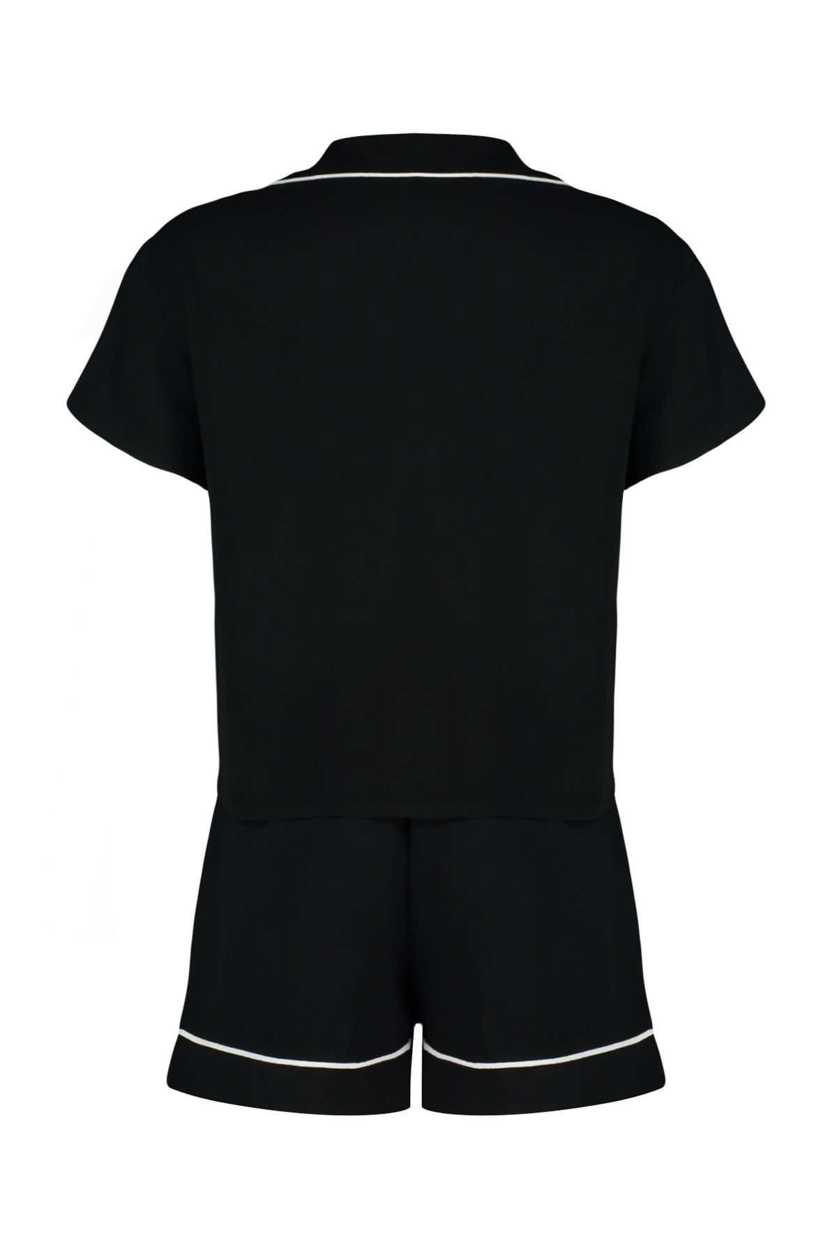 Trendyol Collection-Black Piping Detail Viscose Shorts Woven Pajamas Set Thmss24Pt00051 7