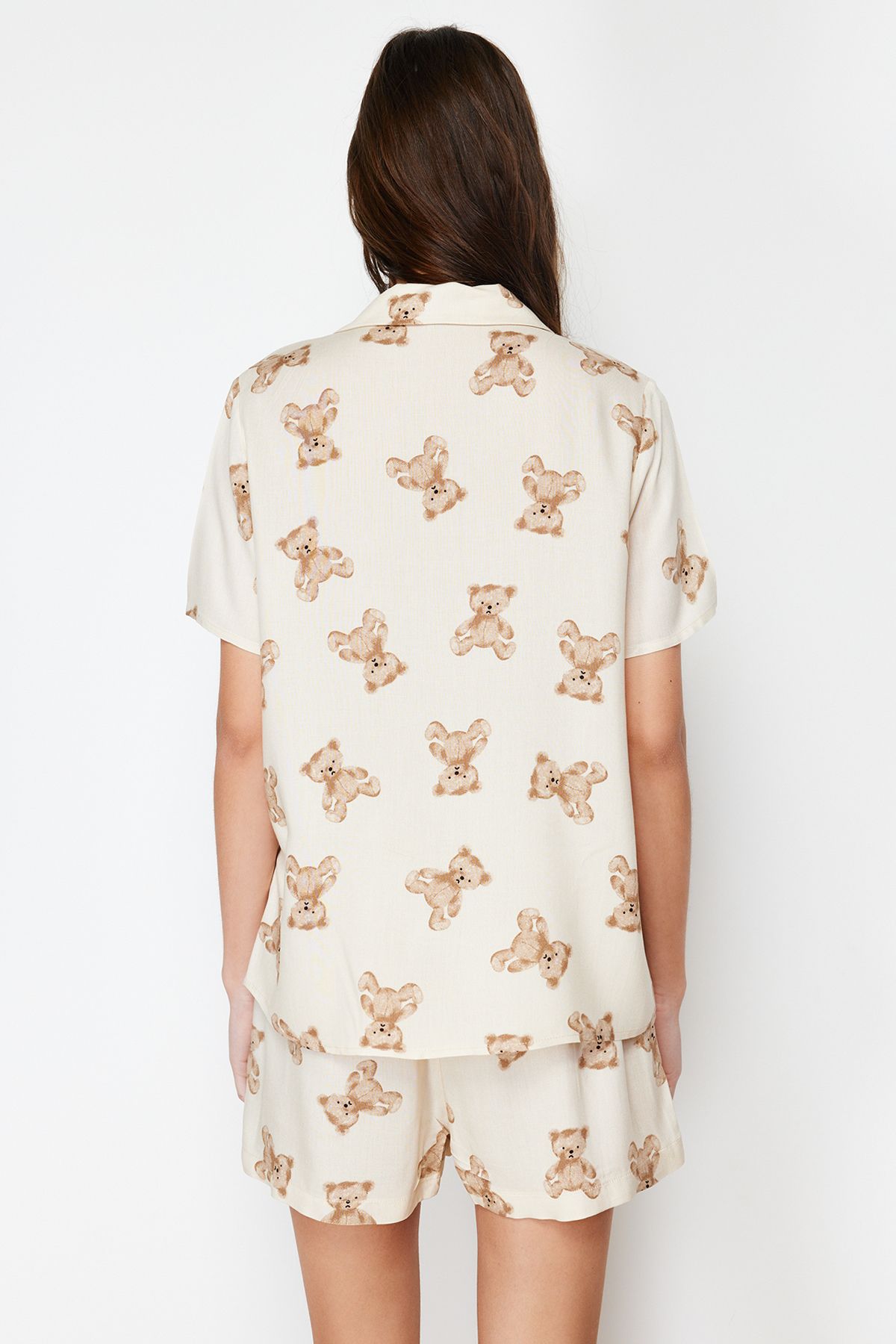 Trendyol Collection-Woven Pajama Set with Beige Teddy Bear Viscose Shorts Thmss24Pt00067 6