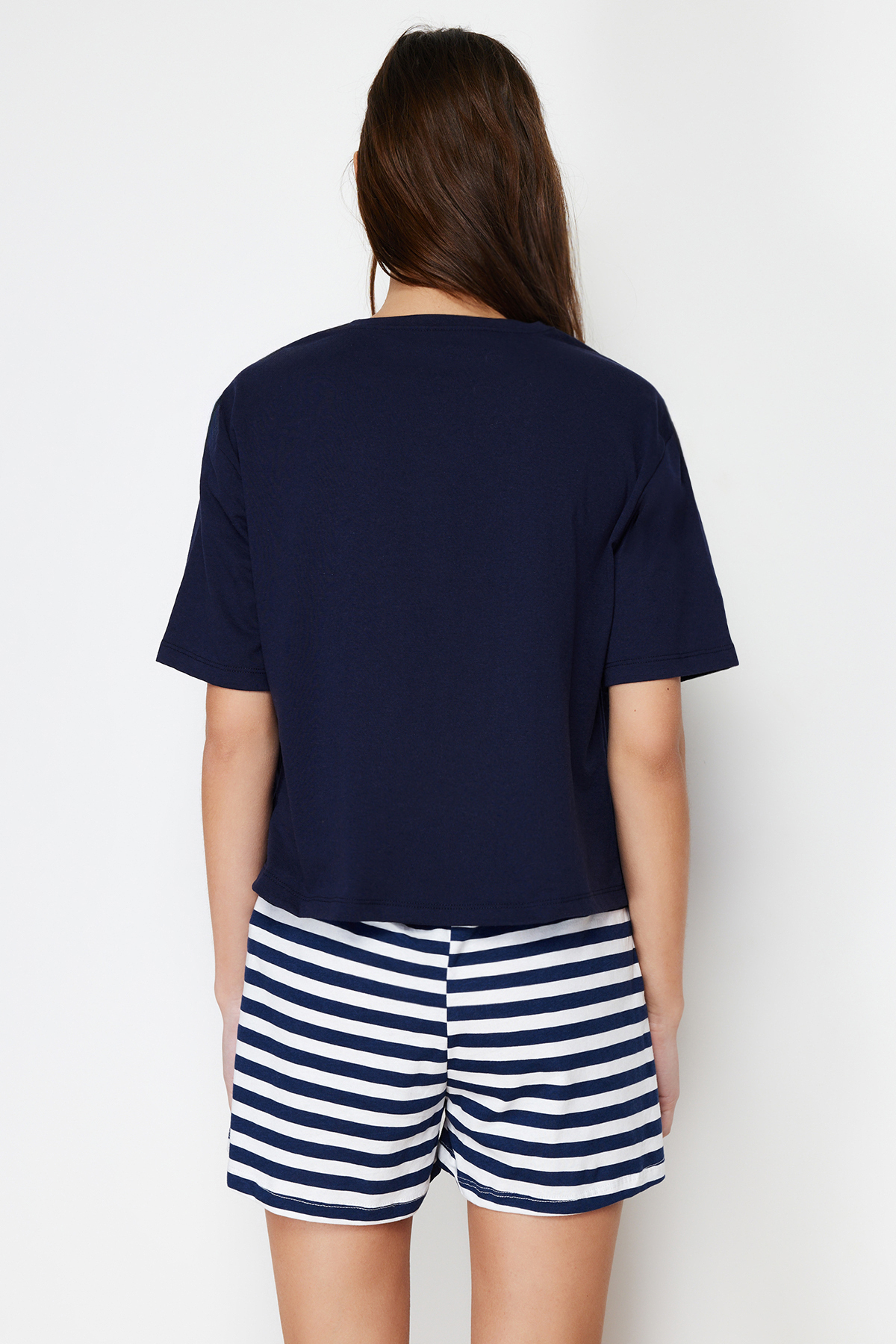 Trendyolmilla  Lacivert %100 Pamuklu Ayıcıklı Şortlu Örme Pijama Takımı THMSS24PT00039 - Görsel 6