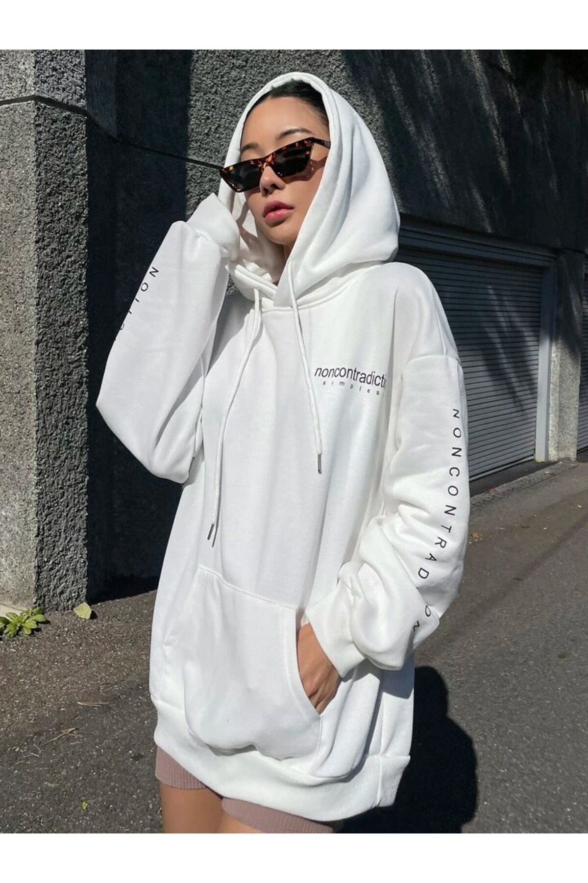 AMMA-Hanorac oversize din bumbac, unisex, imprimat simplu 2