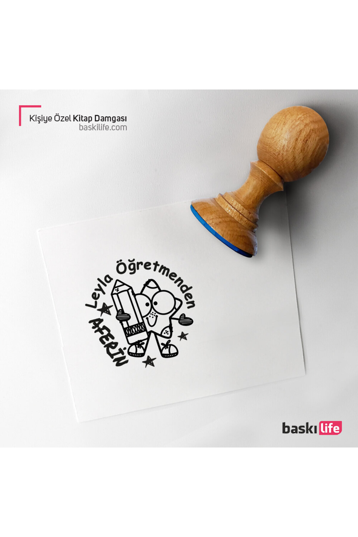Baskı Life Öğretmen Aferin Kişiye Özel Kitap Damgası Kitap Mührü Kaşe Kitap Mühür Özel Damga