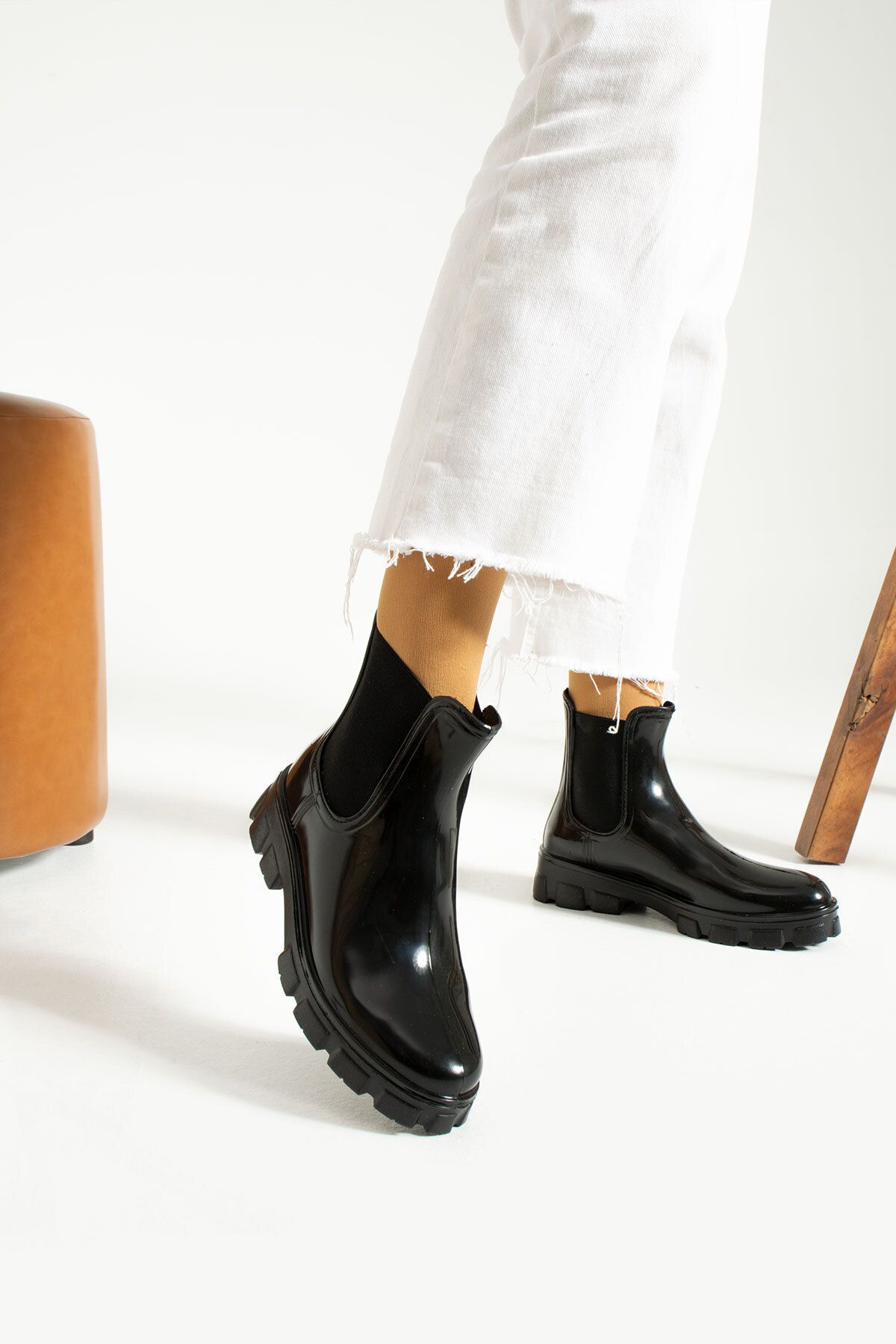 KAOF SHOES Women s Black Rain Boots Elastic Rain Boots Women s