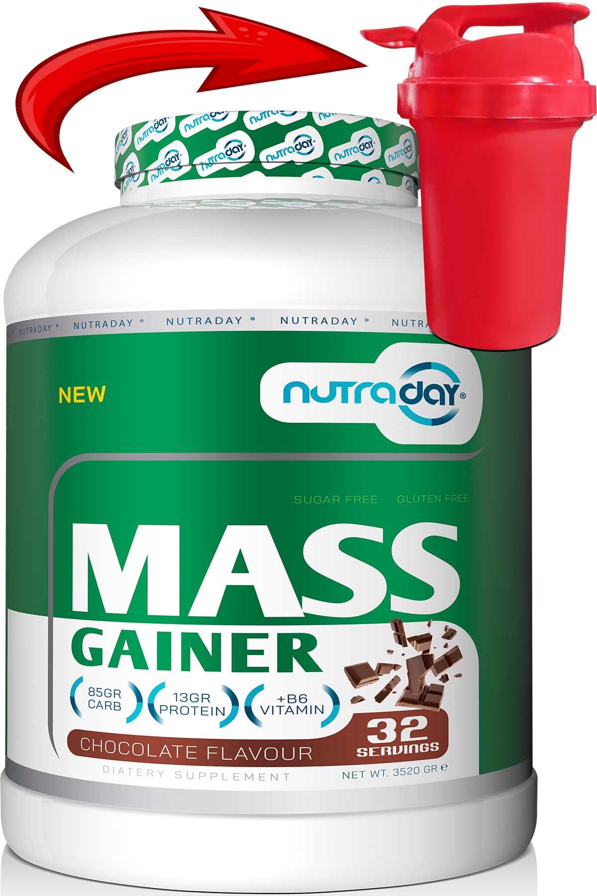 nutraday Karbonhidrat Tozu Mass Gainer 3520 Gram Çikolata Aromalı Hacim Kütle Kas GainerMasss