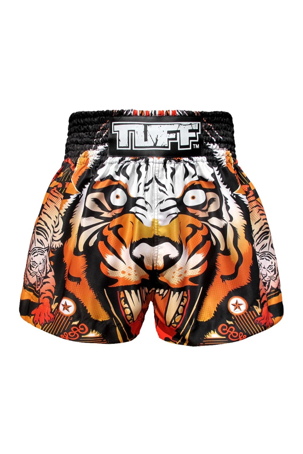 Fractal Orange Print Muay Thai Boxing Shorts