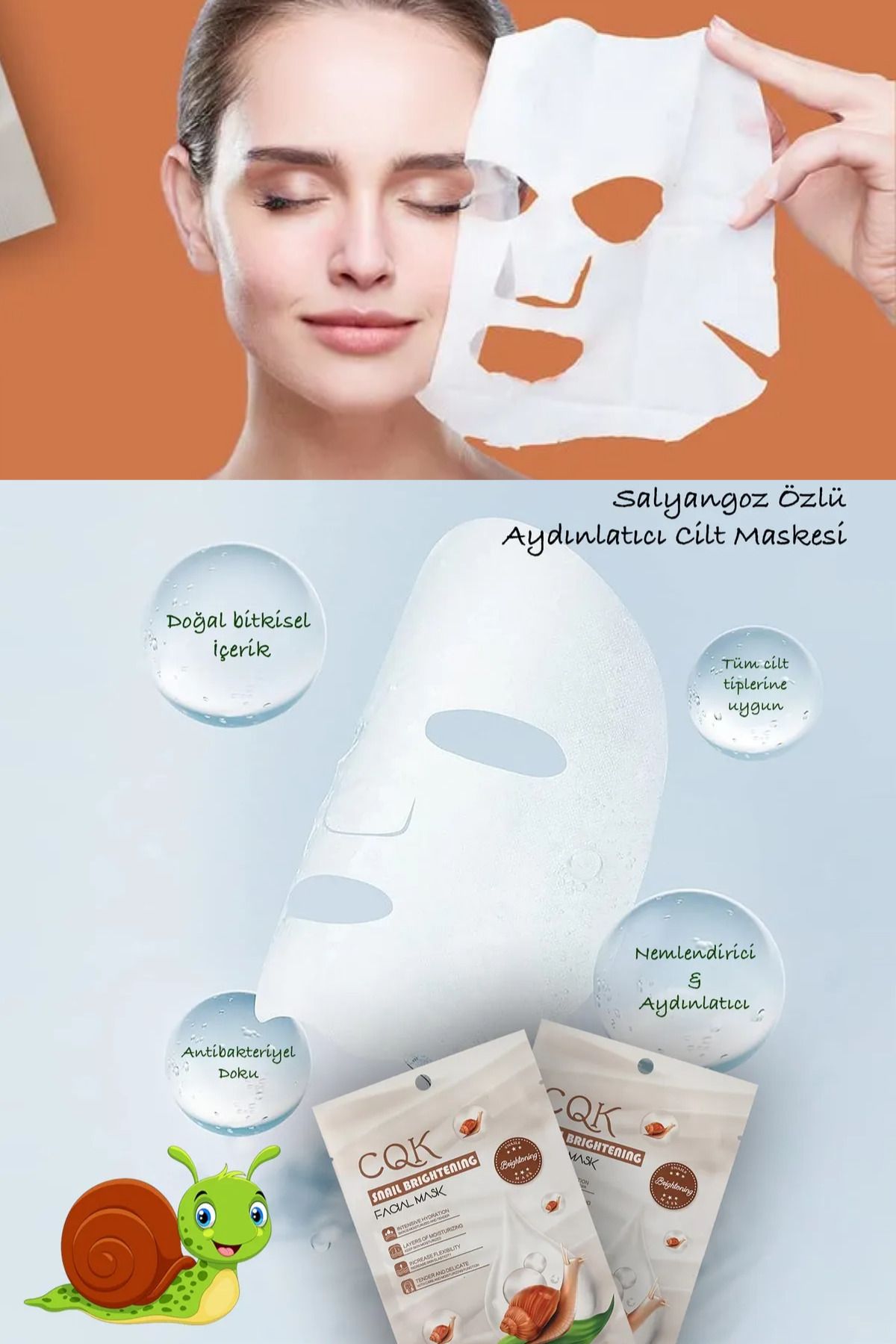 QNİAY-Snail Mask Brightening Hydration Mask with Centella Asiatica Extract 1 piece 30 ml 3