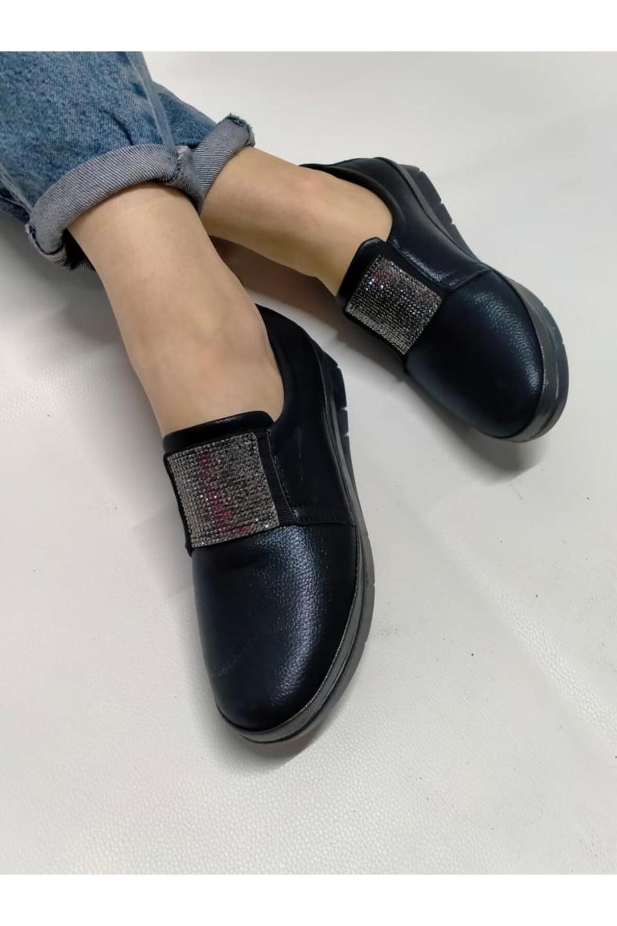 Blue Moda Günlük Ortopedik Zarif Taşlı Ayakkabı