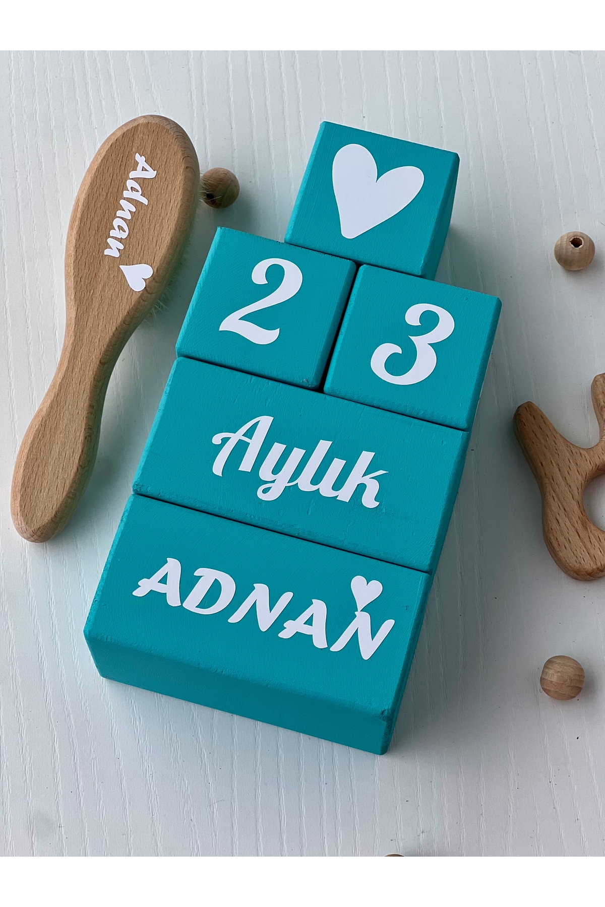 MAVİ ANNE BEBEK ANI KÜPÜ İSİMLİ KÜP İSİMLİ BEBEK SAÇ FIRÇASI