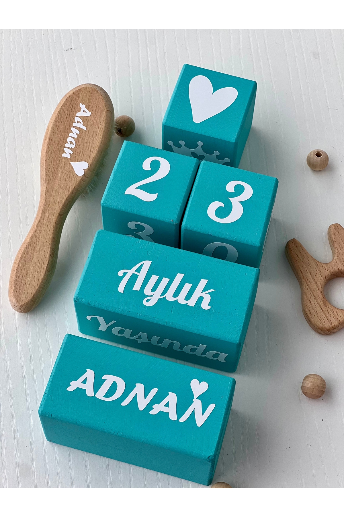 MAVİ ANNE BEBEK ANI KÜPÜ İSİMLİ KÜP İSİMLİ BEBEK SAÇ FIRÇASI