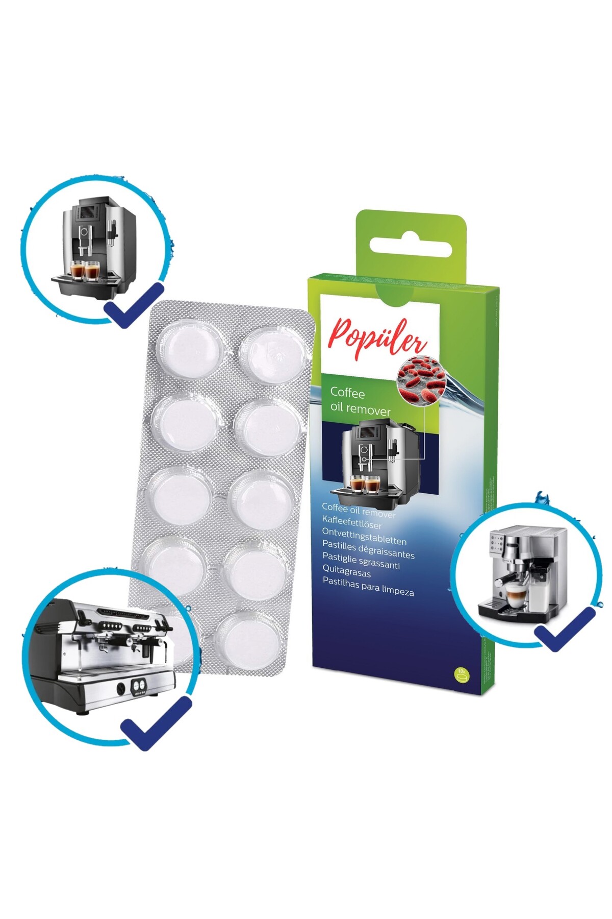 Popüler Universal Profesyonel Tam Otomatik ,Espresso Makineleri Kahve Yağı Temizleyici Tablet 10'lu Uyumlu