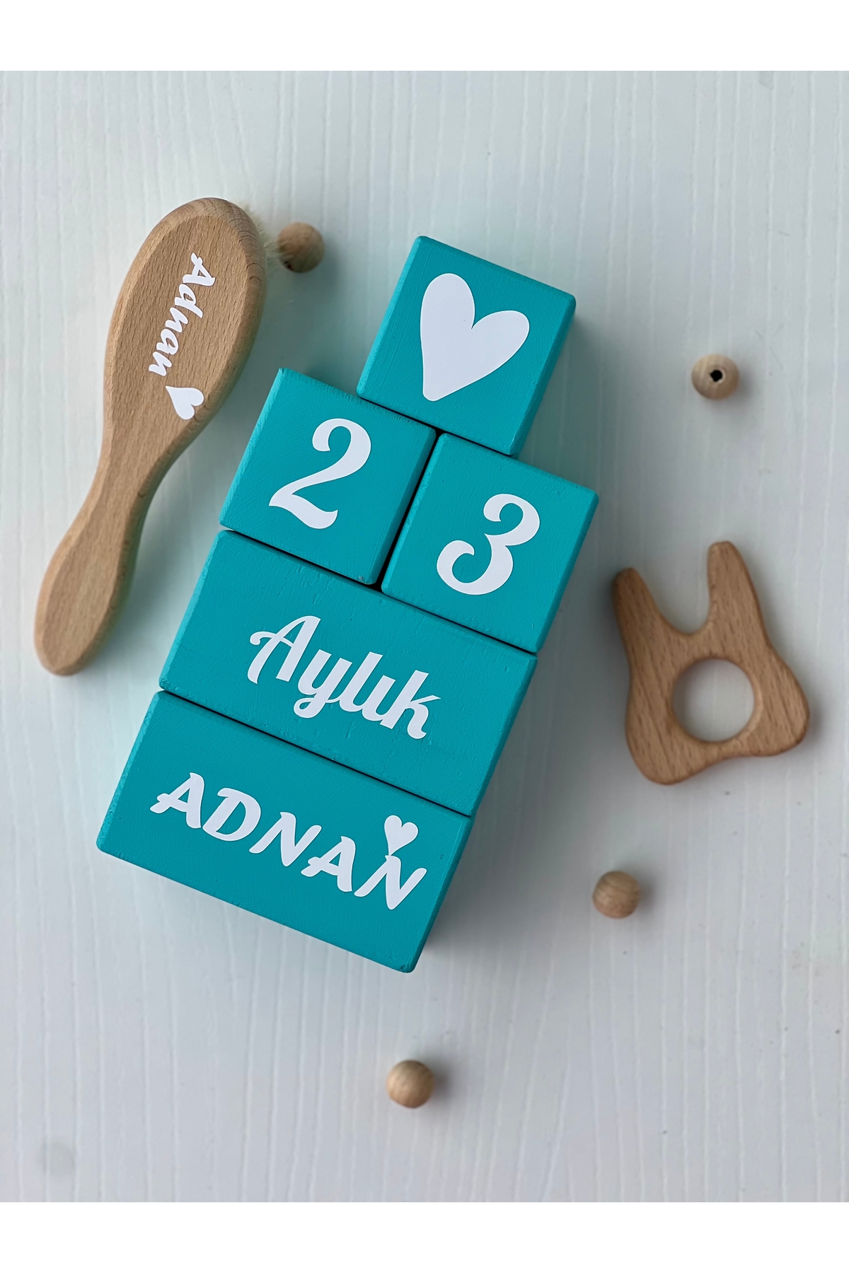 MAVİ ANNE BEBEK ANI KÜPÜ İSİMLİ KÜP İSİMLİ BEBEK SAÇ FIRÇASI