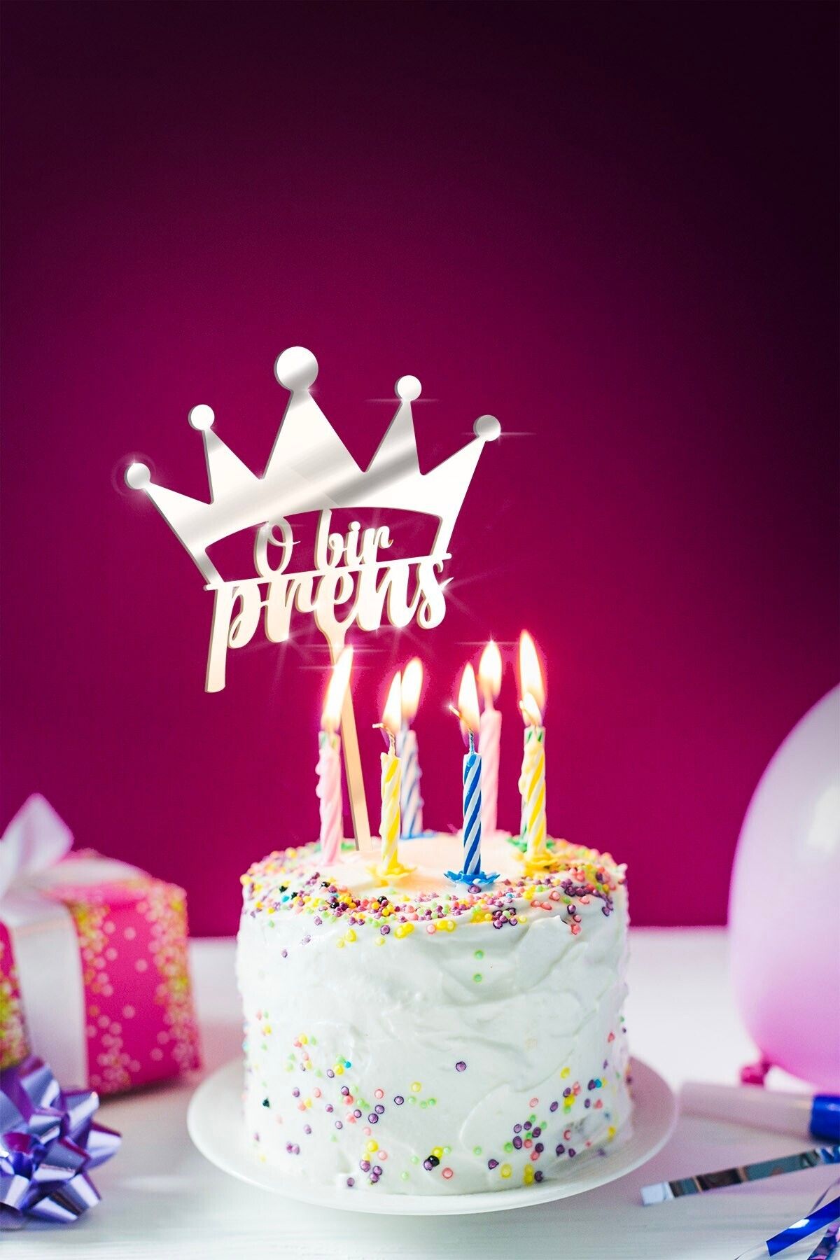 Artikel-Silver He is a Prince Written Mirror Plexi Cake Top, Birthday Party, Plexi Cake Decoration 1