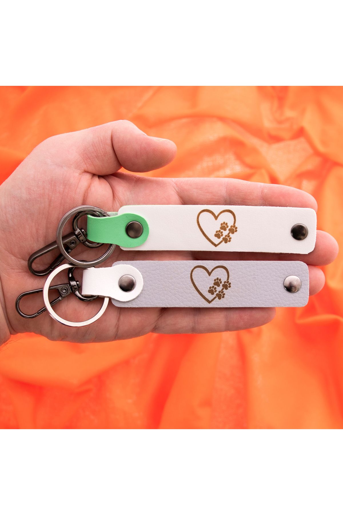 miawiki-Paw Heart Patterned Double Leather Keychain with Hooks, Cute Animal Figure Keychain Set 4