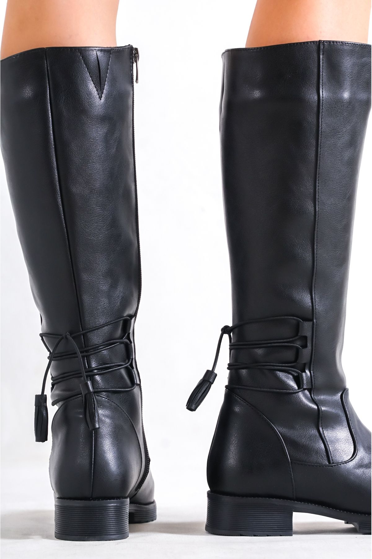 Capone Outfitters Below the Knee Back Ankle Lace Up Side Zipper
