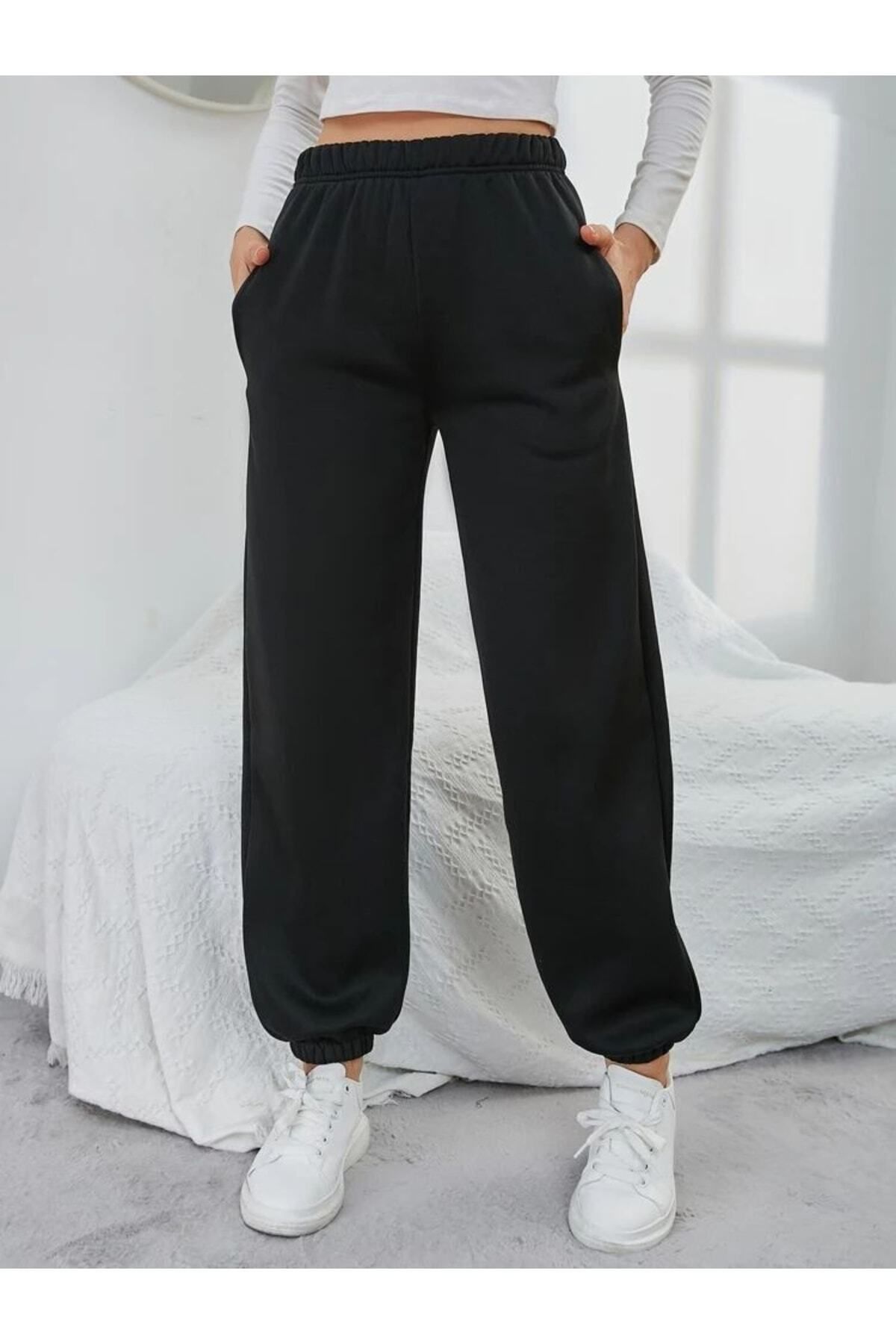 SBCSPORT Women s Black Pocket Sweatpants with Elastic Waist and Legs Trendyol